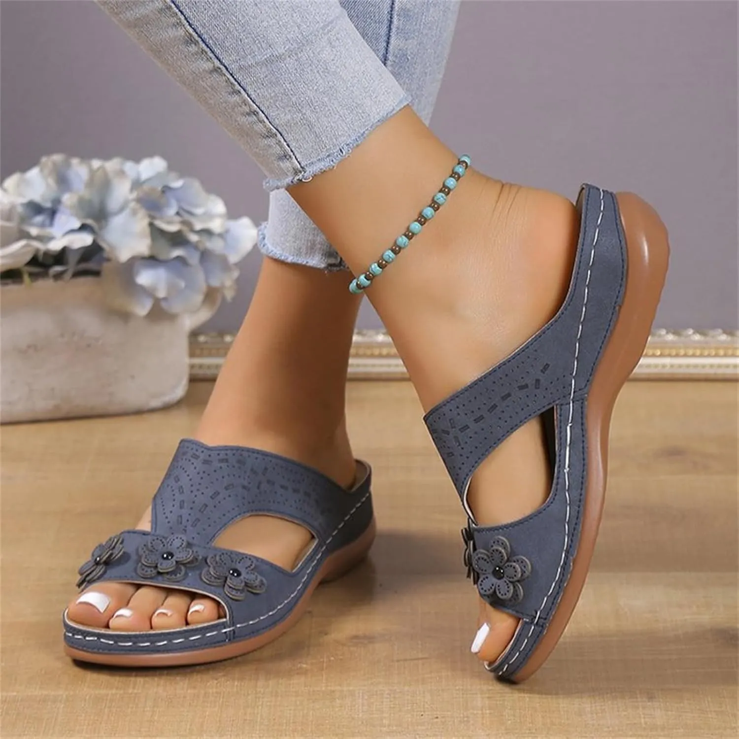 Sandals Women Comfortable Dressy Wedge Sandals Orthopedic Slippers Arch Support Flip Flops Summer Walking Orthotic Slides