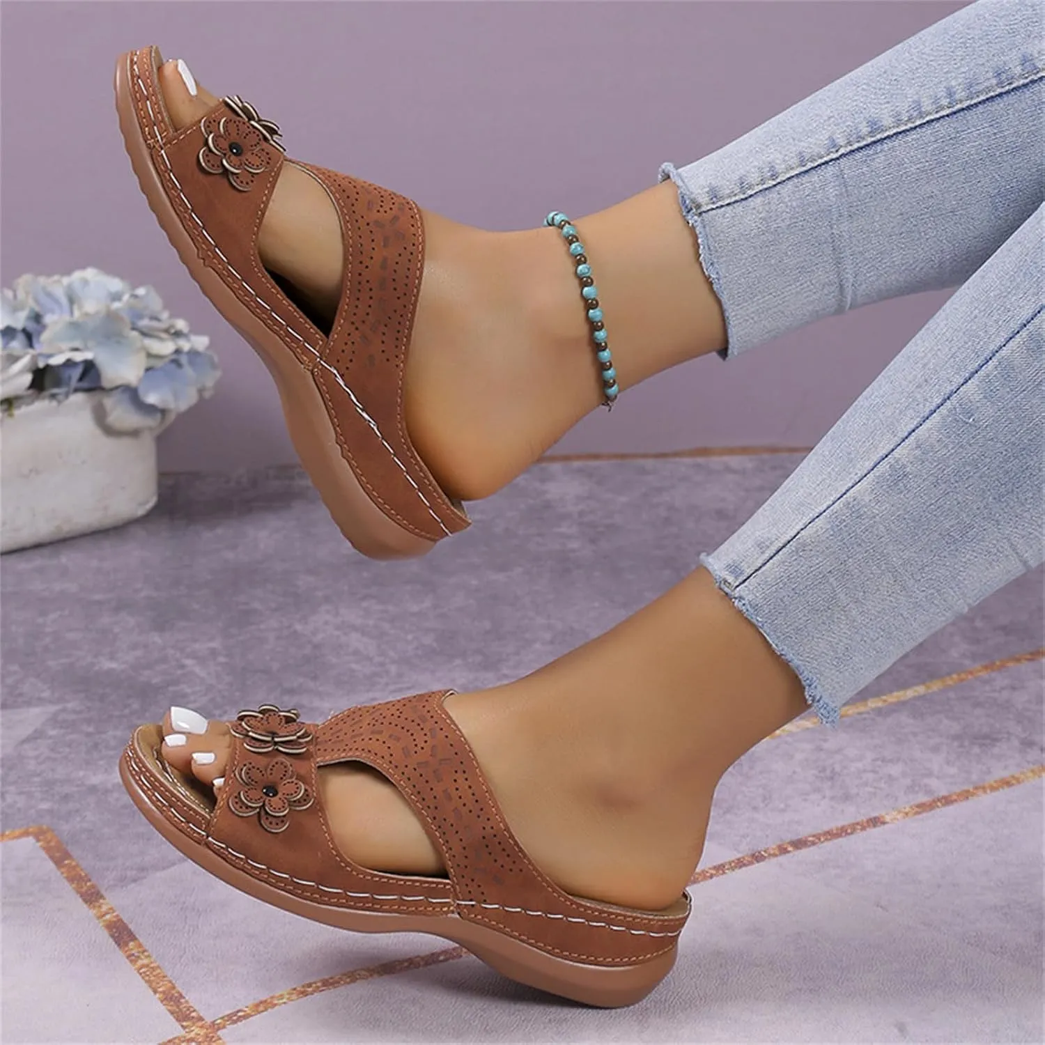 Sandals Women Comfortable Dressy Wedge Sandals Orthopedic Slippers Arch Support Flip Flops Summer Walking Orthotic Slides