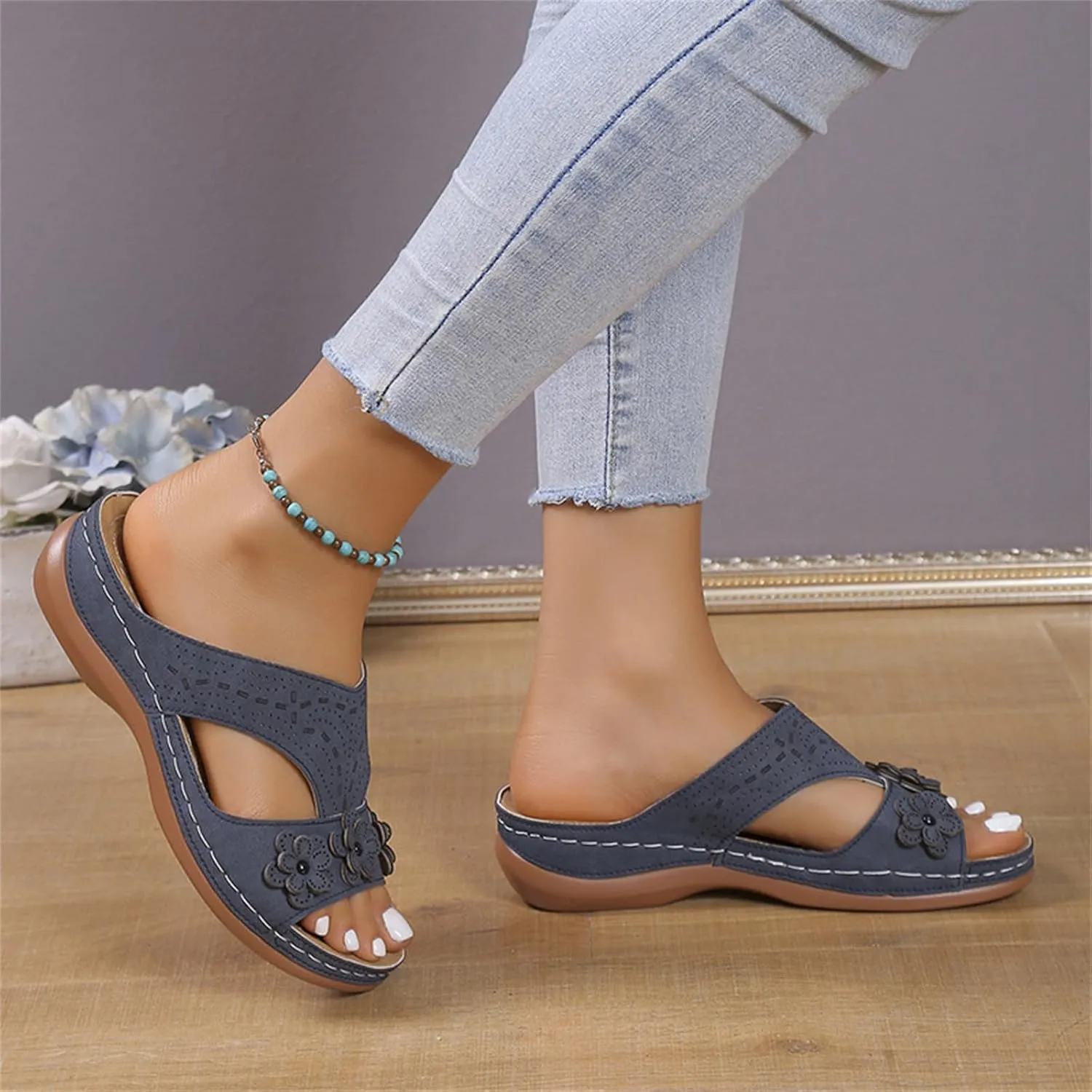 Sandals Women Comfortable Dressy Wedge Sandals Orthopedic Slippers Arch Support Flip Flops Summer Walking Orthotic Slides