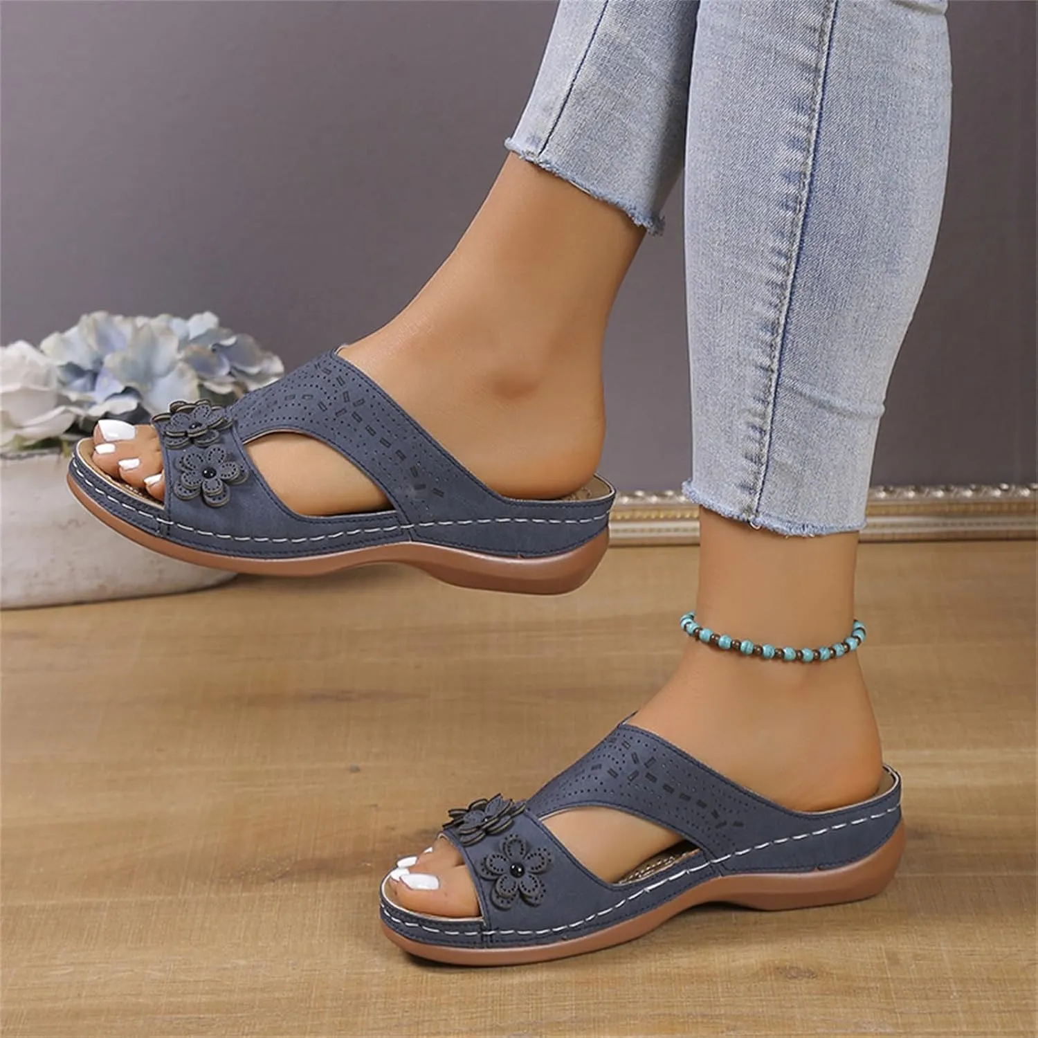 Sandals Women Comfortable Dressy Wedge Sandals Orthopedic Slippers Arch Support Flip Flops Summer Walking Orthotic Slides