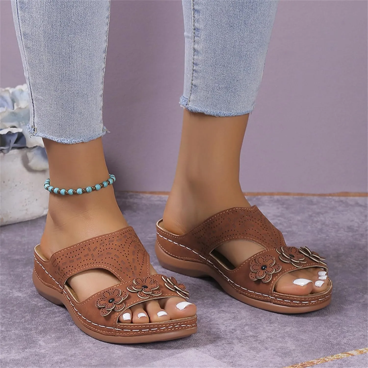 Sandals Women Comfortable Dressy Wedge Sandals Orthopedic Slippers Arch Support Flip Flops Summer Walking Orthotic Slides