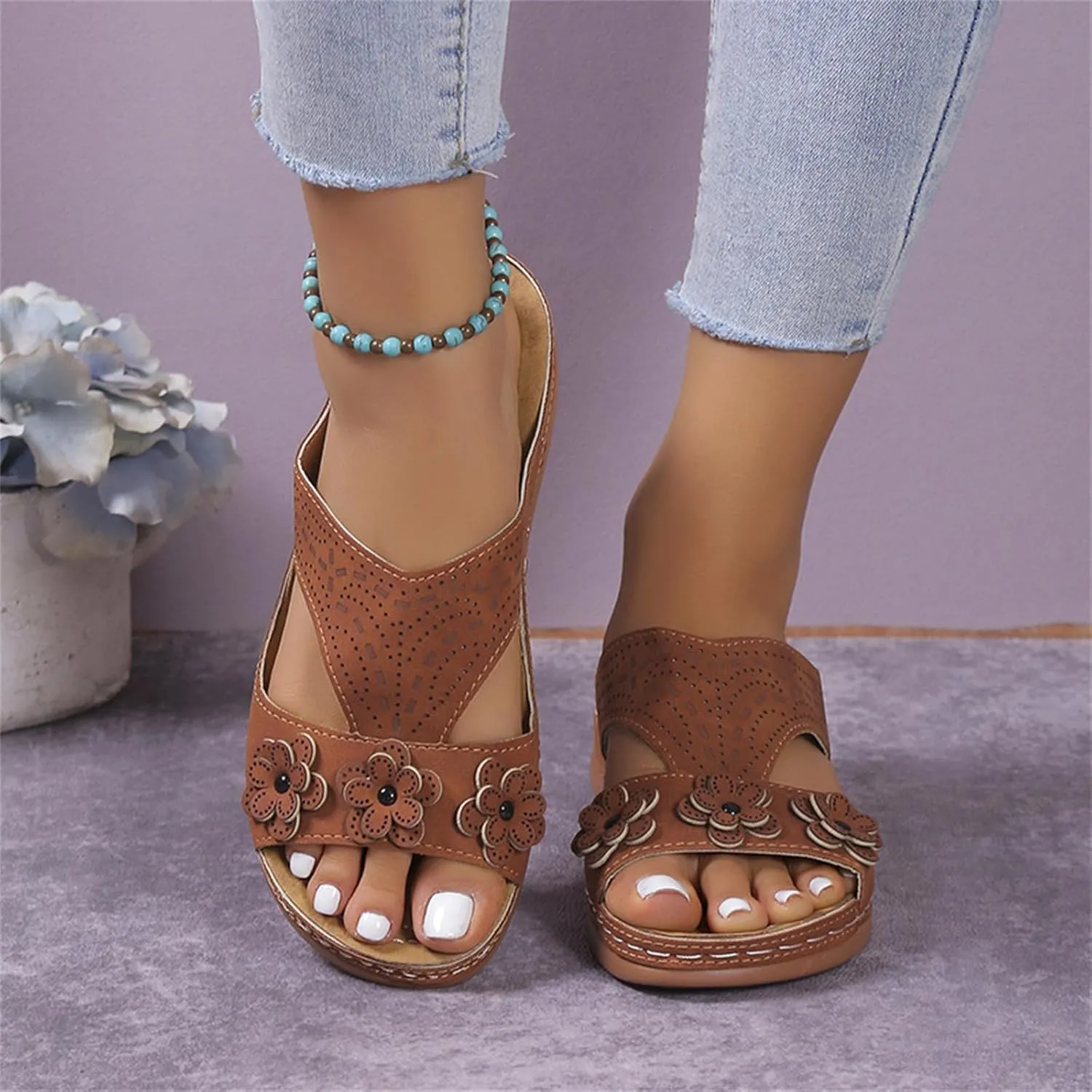 Sandals Women Comfortable Dressy Wedge Sandals Orthopedic Slippers Arch Support Flip Flops Summer Walking Orthotic Slides