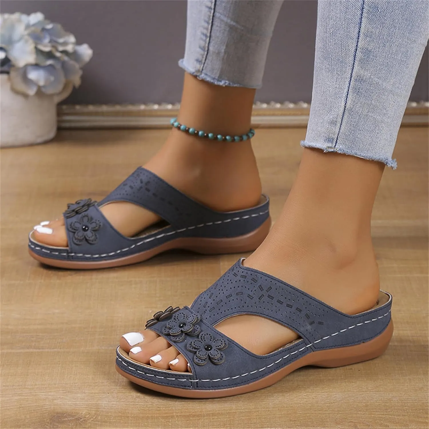 Sandals Women Comfortable Dressy Wedge Sandals Orthopedic Slippers Arch Support Flip Flops Summer Walking Orthotic Slides
