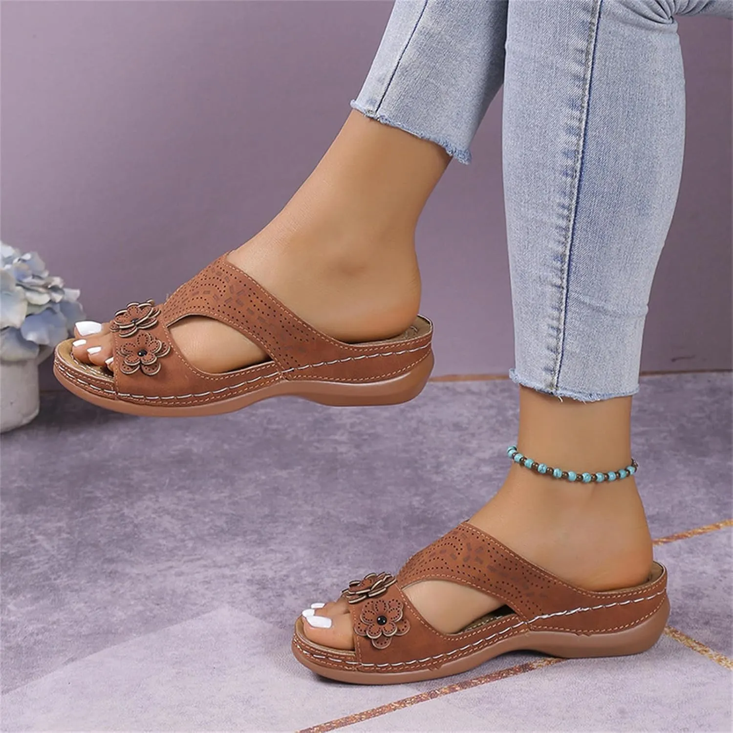 Sandals Women Comfortable Dressy Wedge Sandals Orthopedic Slippers Arch Support Flip Flops Summer Walking Orthotic Slides