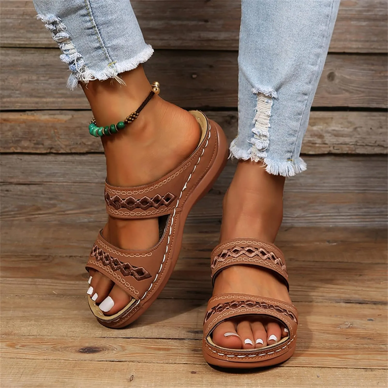 Sandals Women Dressy Summer Flat Island Cute Casual Beach Shoes Orthotic Slides Comfort Walking Orthopedic Flip Flops