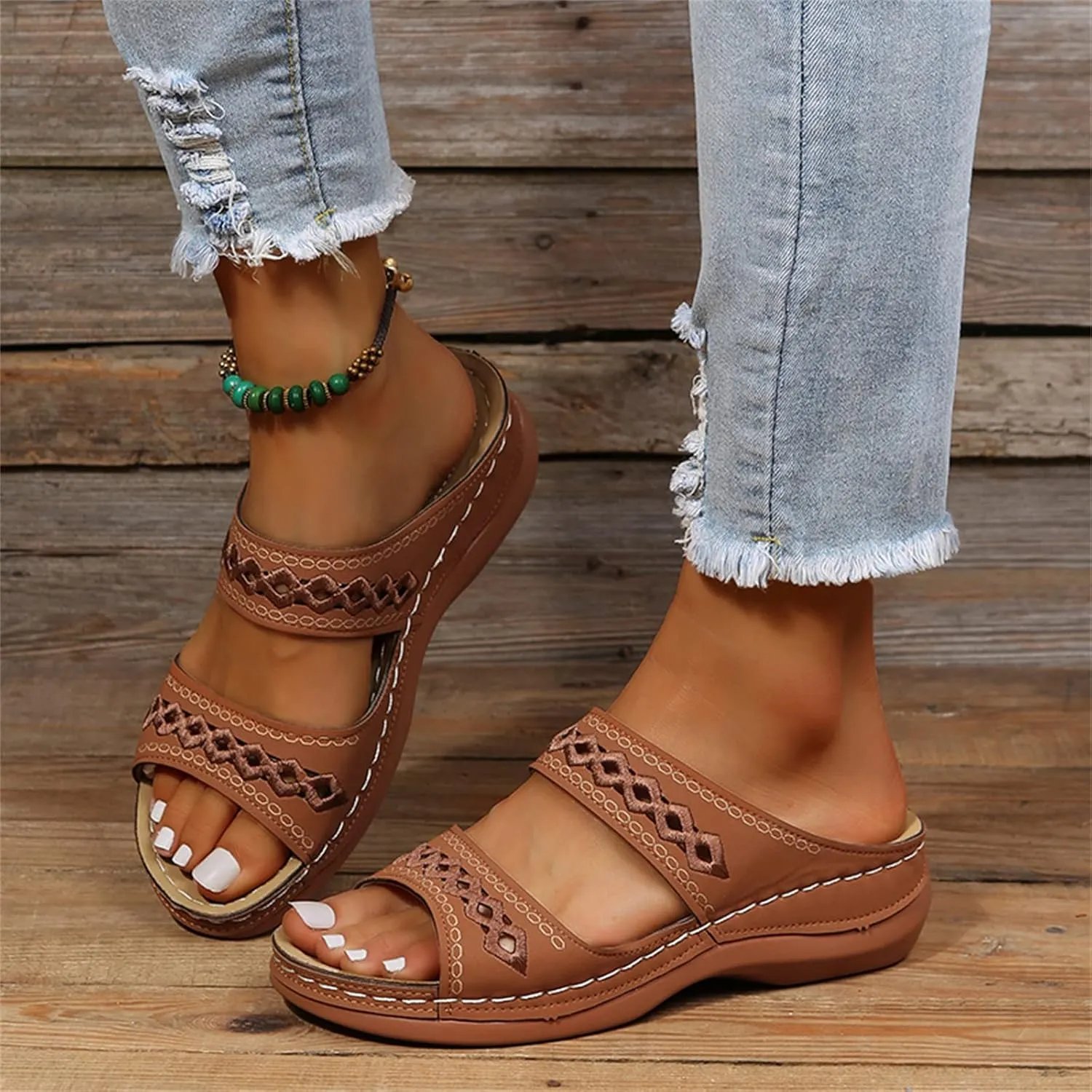 Sandals Women Dressy Summer Flat Island Cute Casual Beach Shoes Orthotic Slides Comfort Walking Orthopedic Flip Flops