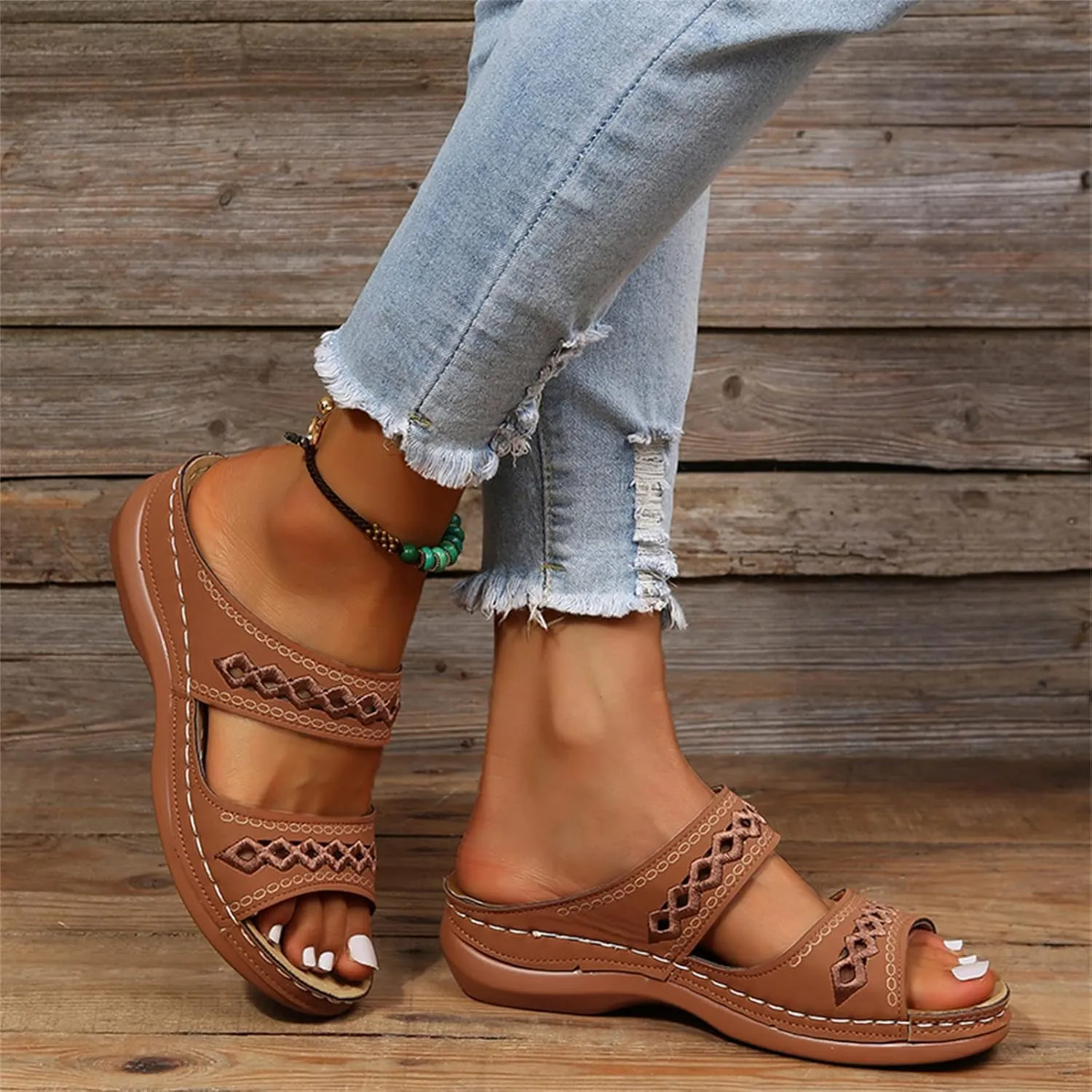 Sandals Women Dressy Summer Flat Island Cute Casual Beach Shoes Orthotic Slides Comfort Walking Orthopedic Flip Flops