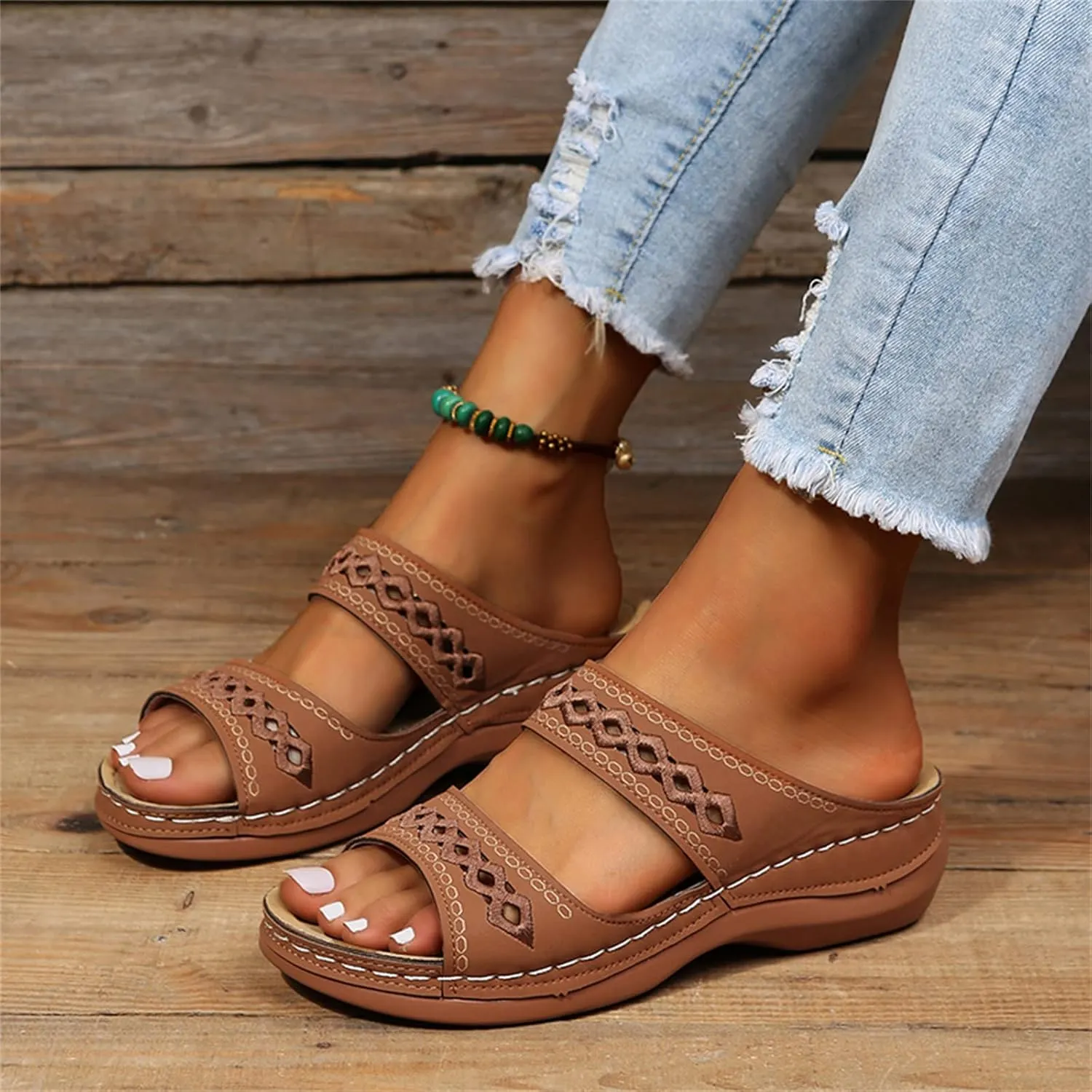 Sandals Women Dressy Summer Flat Island Cute Casual Beach Shoes Orthotic Slides Comfort Walking Orthopedic Flip Flops