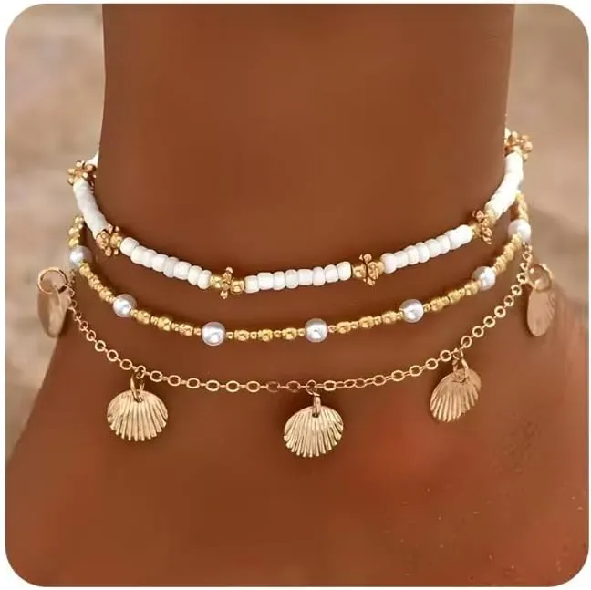 Seashell Ankle Bracelets for Women Starfish Bracelets Layered Boho Puka Shell Anklet Cowrie Shell Bracelets Hawaiian Summer Beach Foot Chain Jewelry