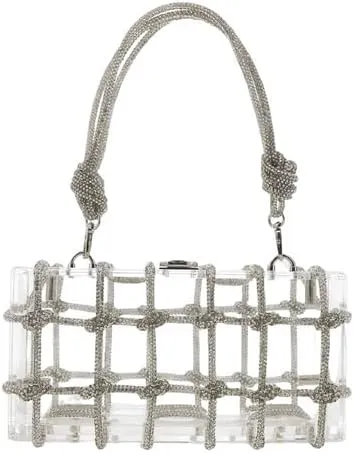 sexytag Clear Acrylic Clutch Rhinestone Crystal-Embellished Knot Bag Evening Shoulder Bag Crystal Party Wedding Bride Bag