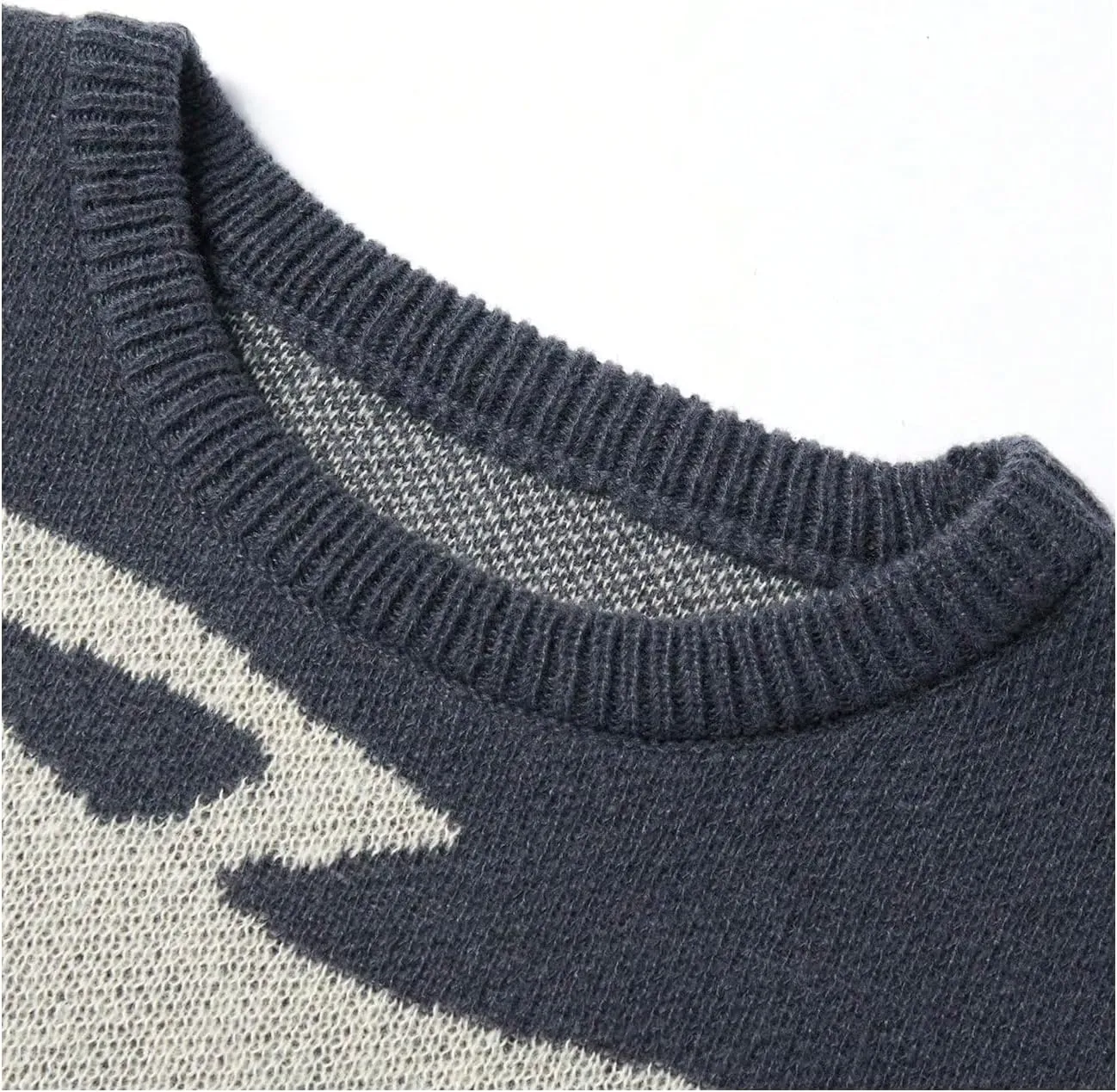 SHENHE Men's Graphic Cat Print Colorblock Crewneck Drop Shoulder Long Sleeve Pullover Sweater
