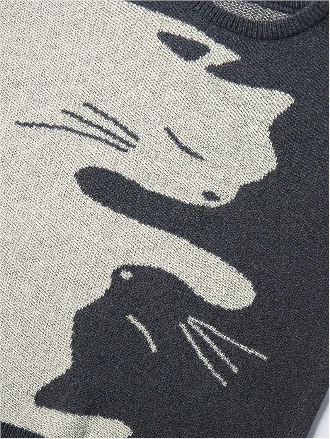 SHENHE Men's Graphic Cat Print Colorblock Crewneck Drop Shoulder Long Sleeve Pullover Sweater