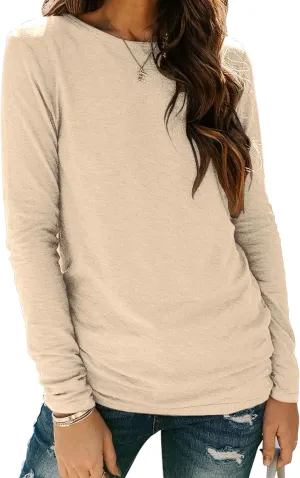 Sherosa Womens T Shirts Long Sleeve Crew Neck Shirts Basic Tee Tops Blouse