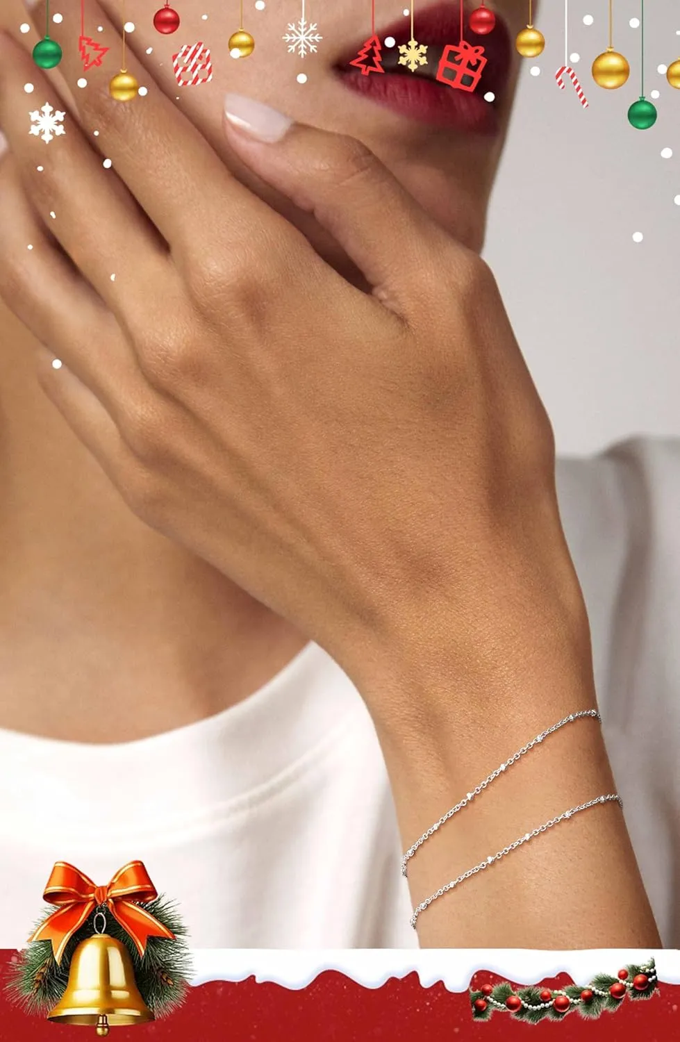 Silver Bracelets for Women, Dainty Silver/Gold Plated Bracelets Trendy Silver Jewelry Cute Layered Bracelets for Women Fashion Stackable Jewelry Christmas Gifts