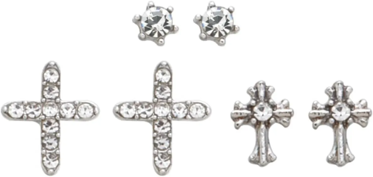 Silver Cross Earring Sets for Women,Sparkly Cubic Zirconia Crucifix Stud Earrings Dainty Small Cross Earrings,Minimalist Rhinestone Jewelry Gifts