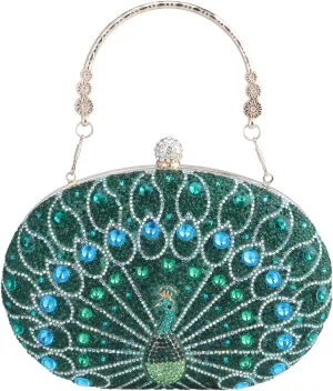 Simcat Clutch Purses for Women, Rhinestone Glitter Peacock Evening Handbag Formal Clutch Bag for Wedding Party Prom