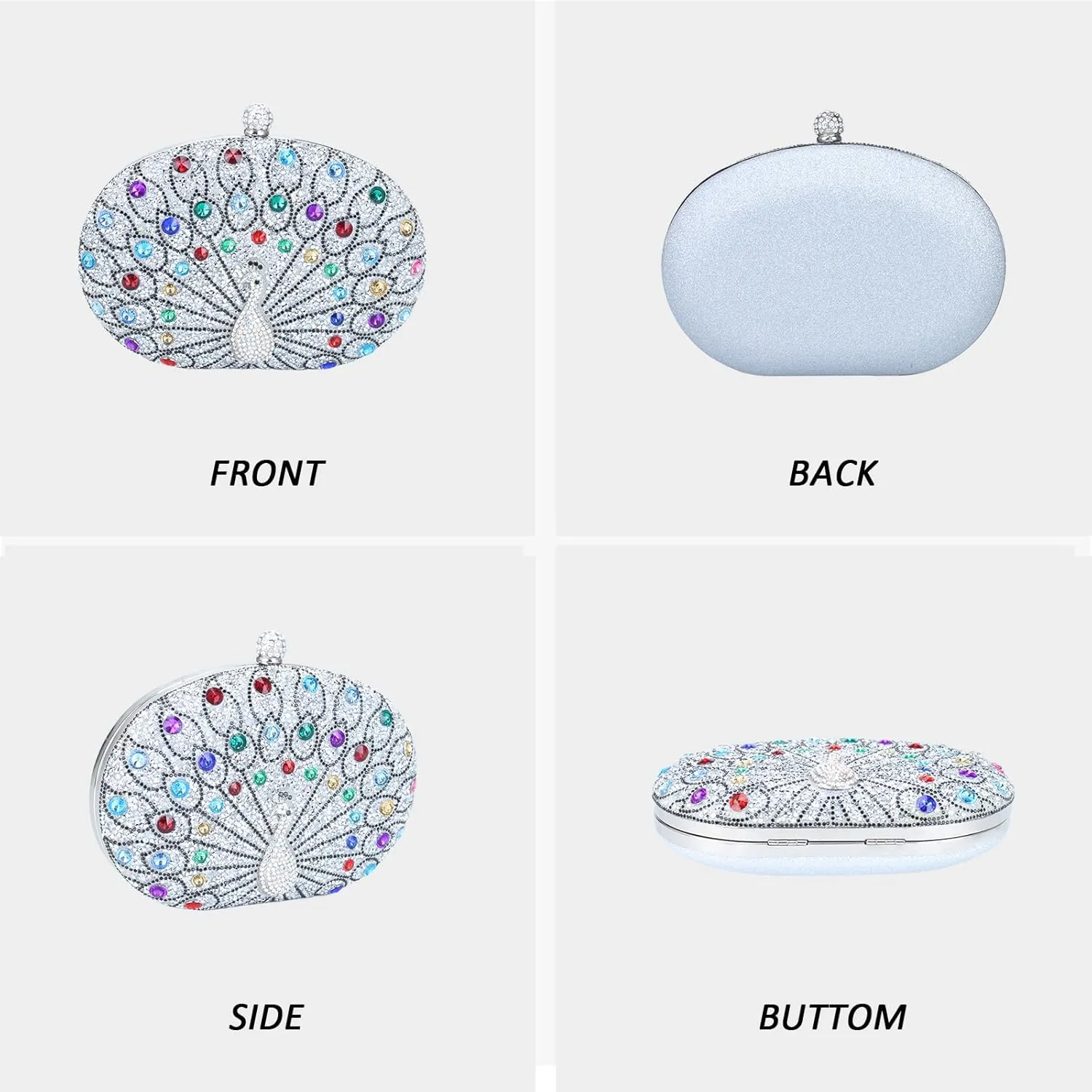 Simcat Clutch Purses for Women, Rhinestone Glitter Peacock Evening Handbag Formal Clutch Bag for Wedding Party Prom
