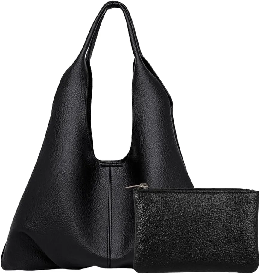 Slouchy Hobo Bags for Women Retro Vegan Leather Purse Luxury Designer Shoulder Bag Fashion Shopping Tote Bag 2pcs