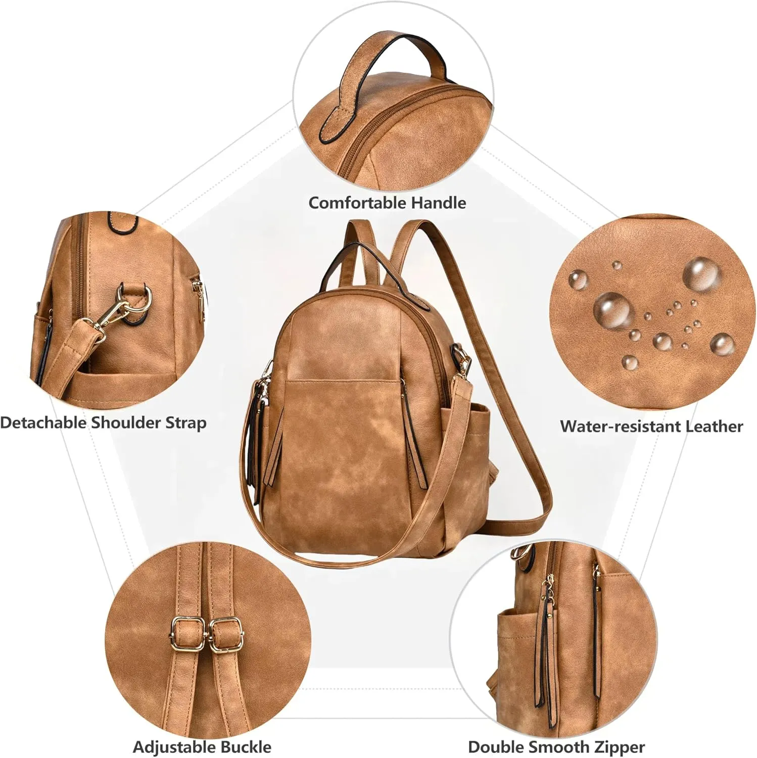 Small Backpack for Women Designer Leather Mini Backpack Purse Ladies Fashion Roomy Shoulder Handbag (Apricot)