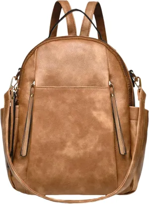 Small Backpack for Women Designer Leather Mini Backpack Purse Ladies Fashion Roomy Shoulder Handbag (Apricot)