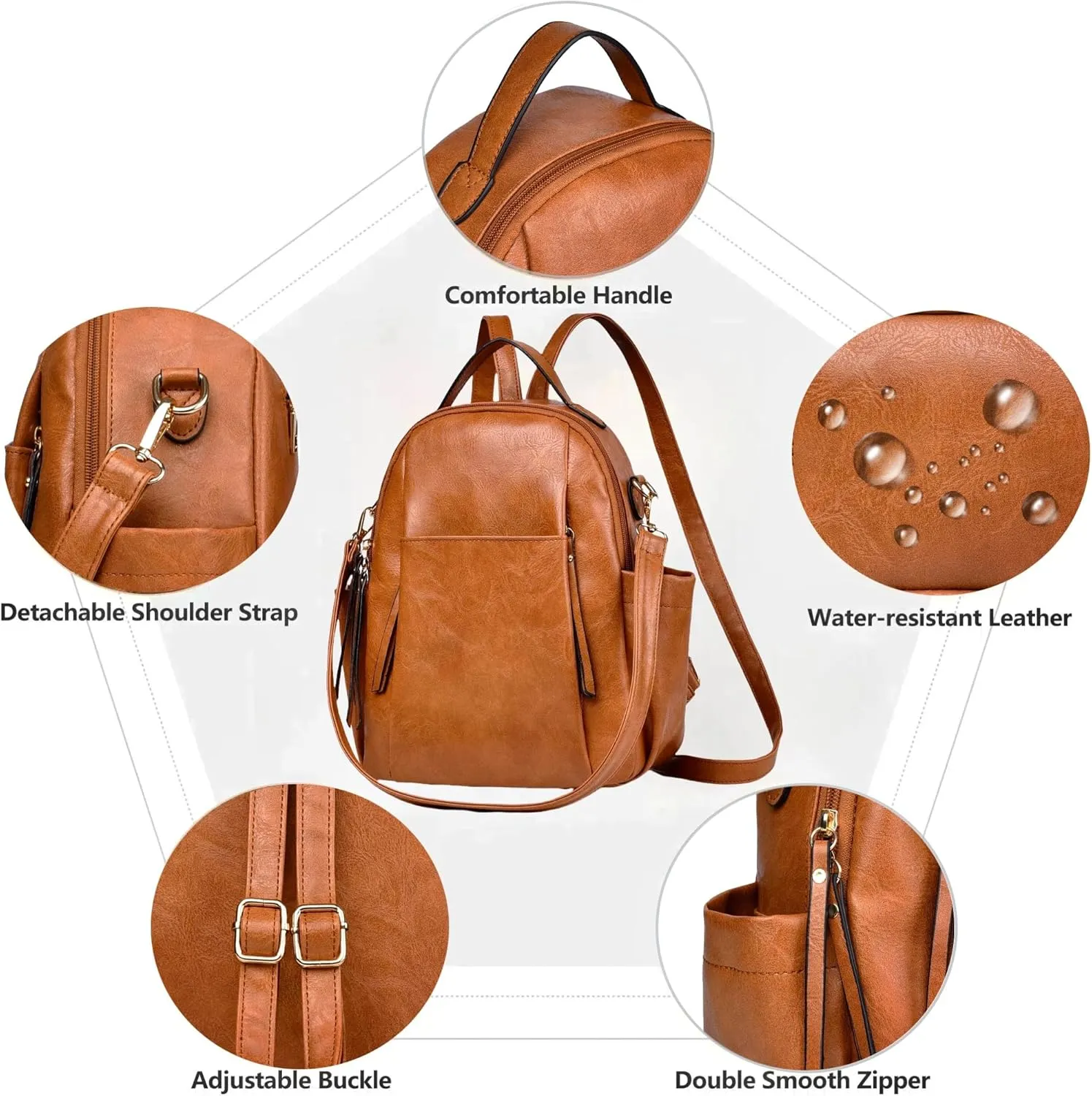 Small Backpack for Women Designer Leather Mini Backpack Purse Ladies Fashion Roomy Shoulder Handbag (Brown)
