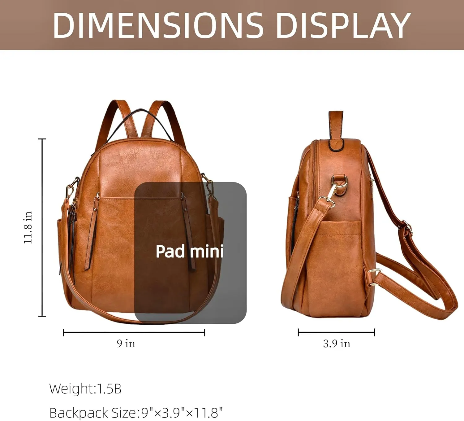 Small Backpack for Women Designer Leather Mini Backpack Purse Ladies Fashion Roomy Shoulder Handbag (Brown)