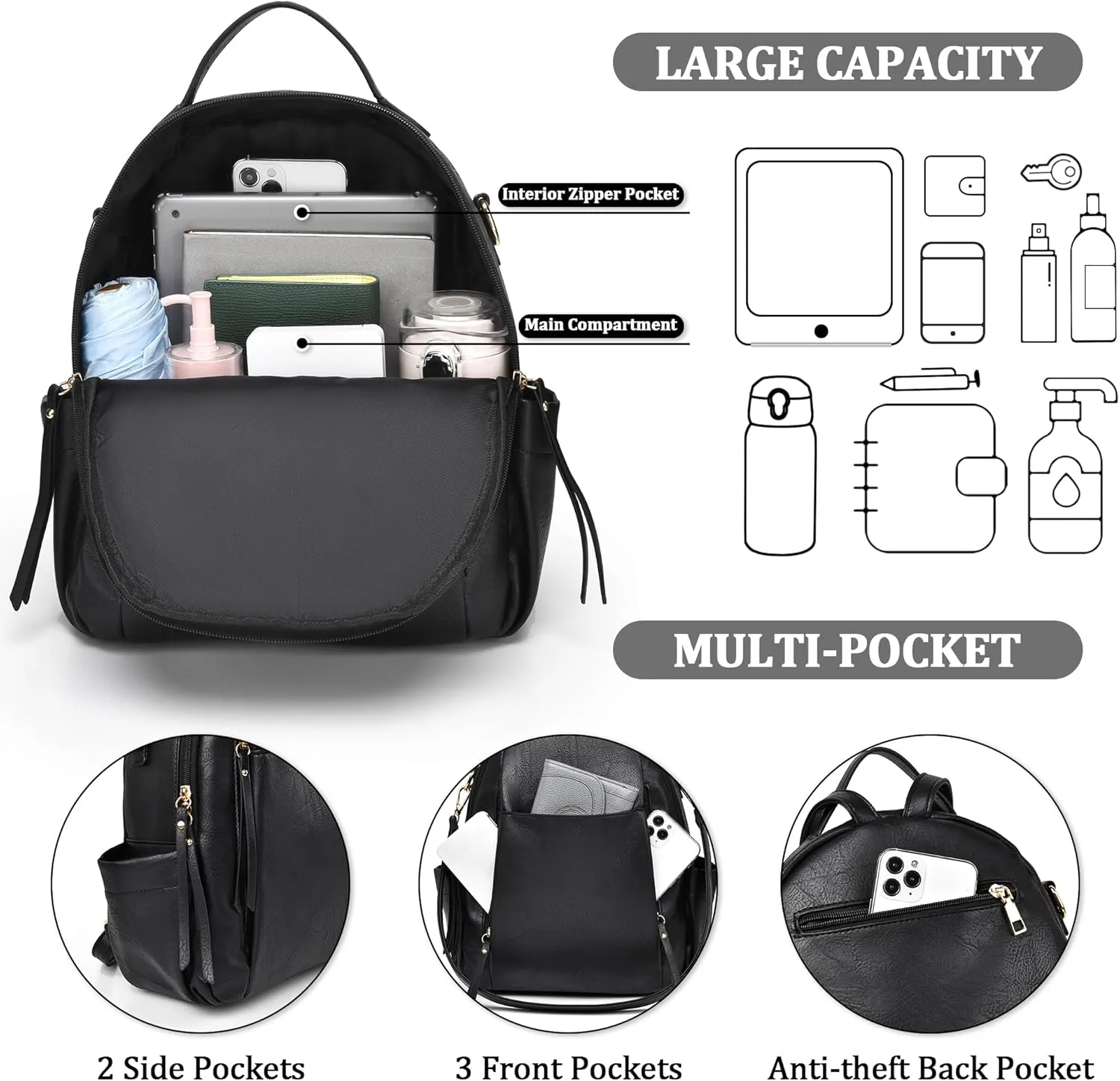 Small Backpack for Women Designer Leather Mini Backpack Purse Ladies Fashion Roomy Shoulder Handbag