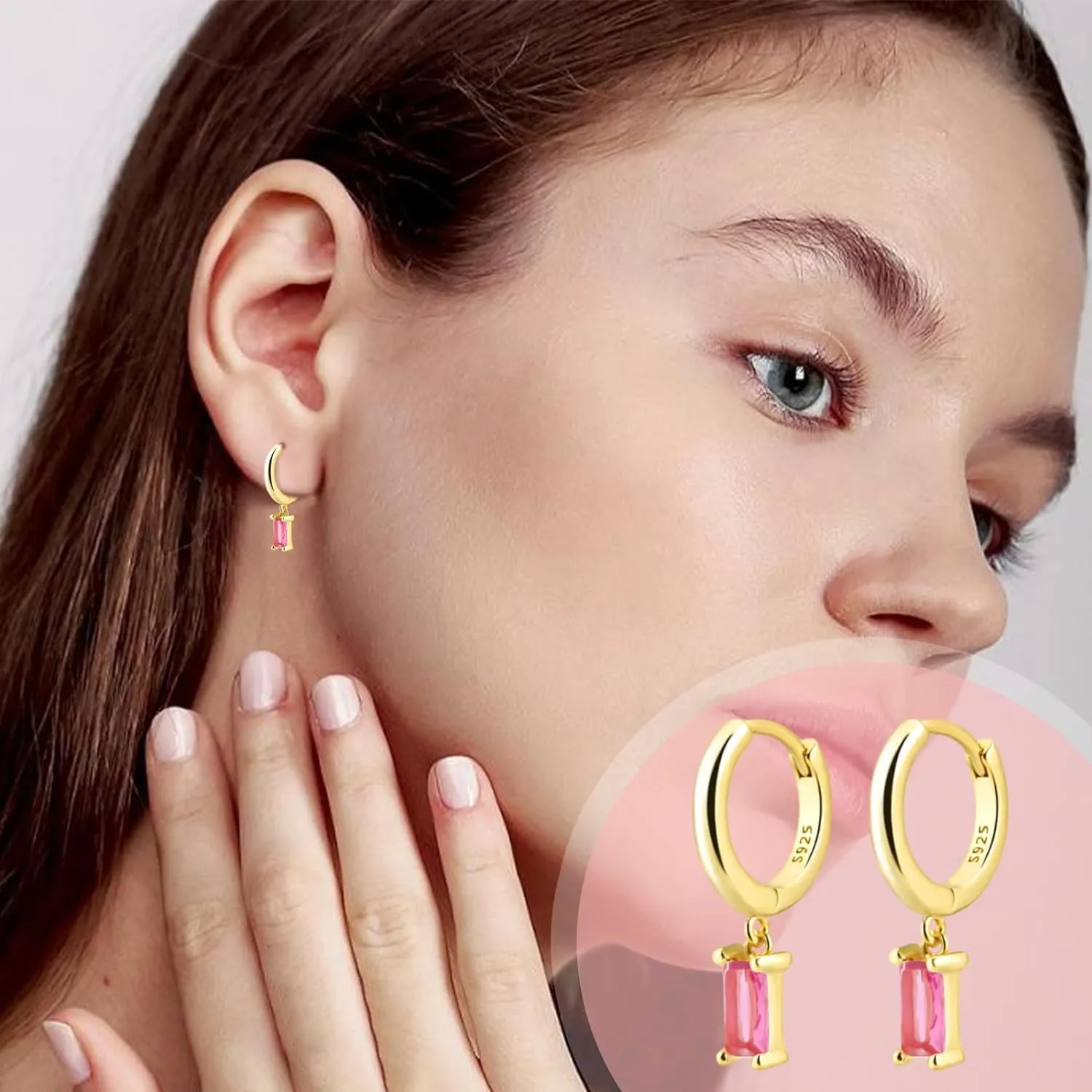 Small Gold Huggie Hoop Earrings For Women, 14K Gold and Green Crystal Earrings Hypoallergenic Jewerly For Girls