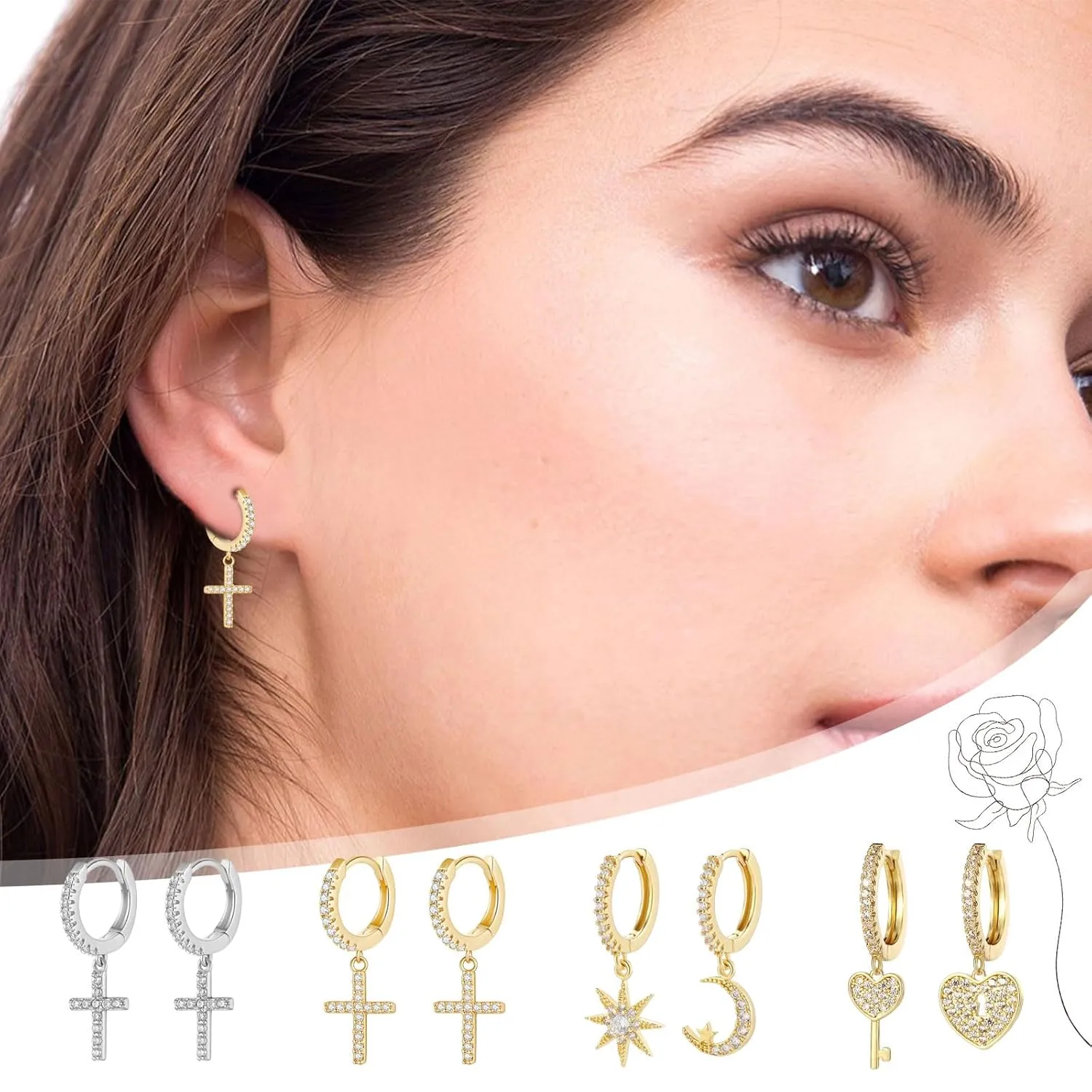 Small Gold Huggie Hoop Earrings For Women, 14K Gold and Green Crystal Earrings Hypoallergenic Jewerly For Girls