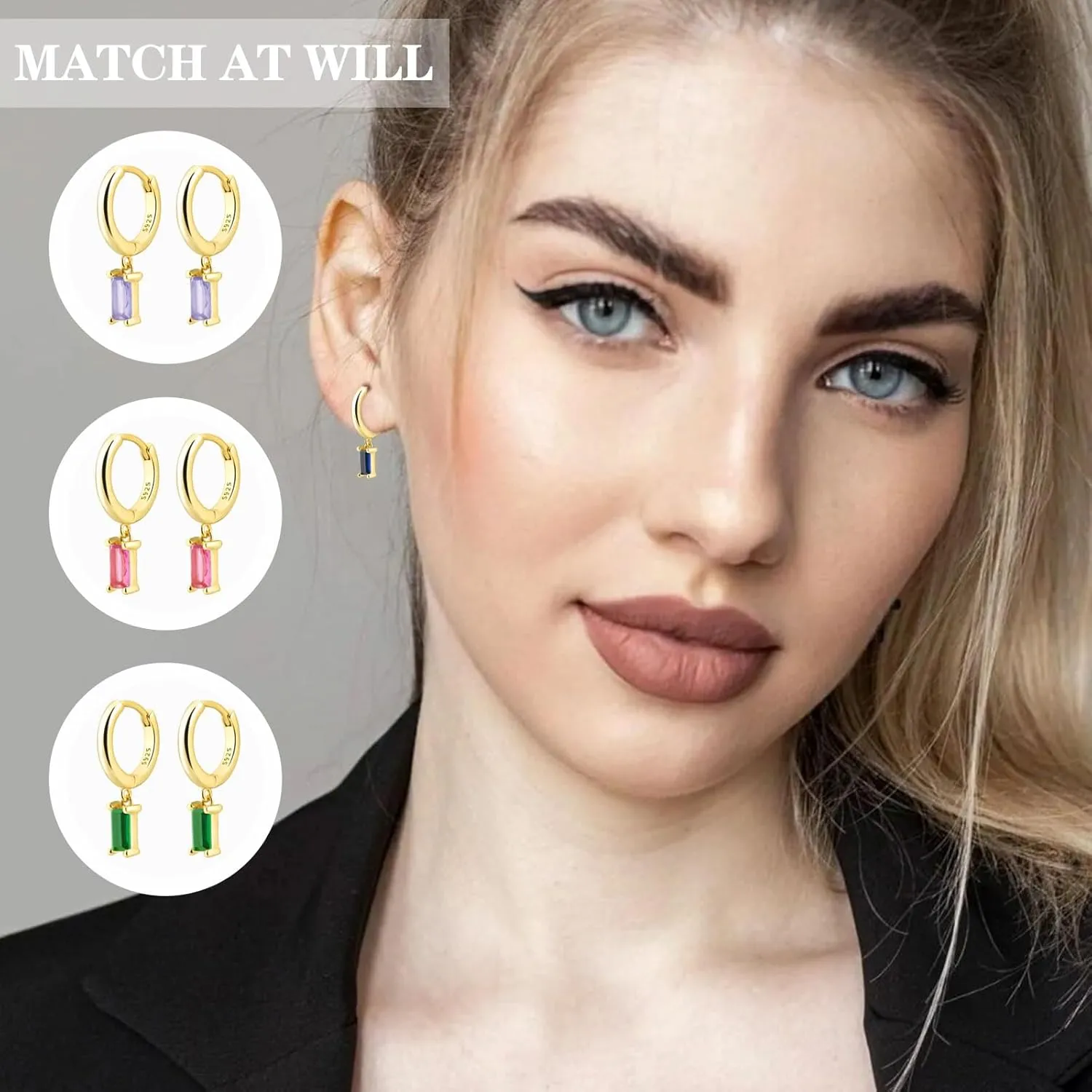 Small Gold Huggie Hoop Earrings For Women, 14K Gold and Green Crystal Earrings Hypoallergenic Jewerly For Girls