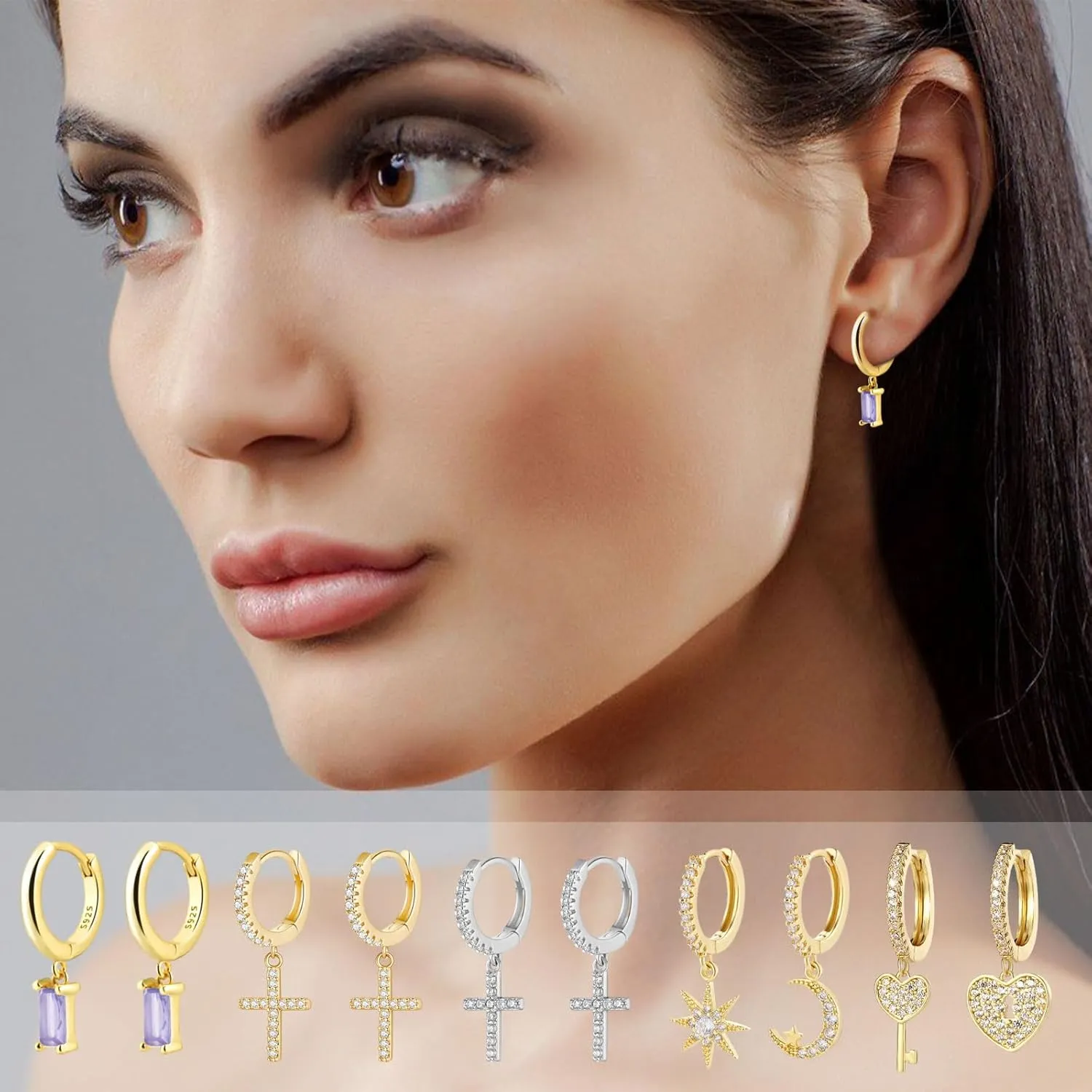 Small Gold Huggie Hoop Earrings For Women, 14K Gold and Green Crystal Earrings Hypoallergenic Jewerly For Girls