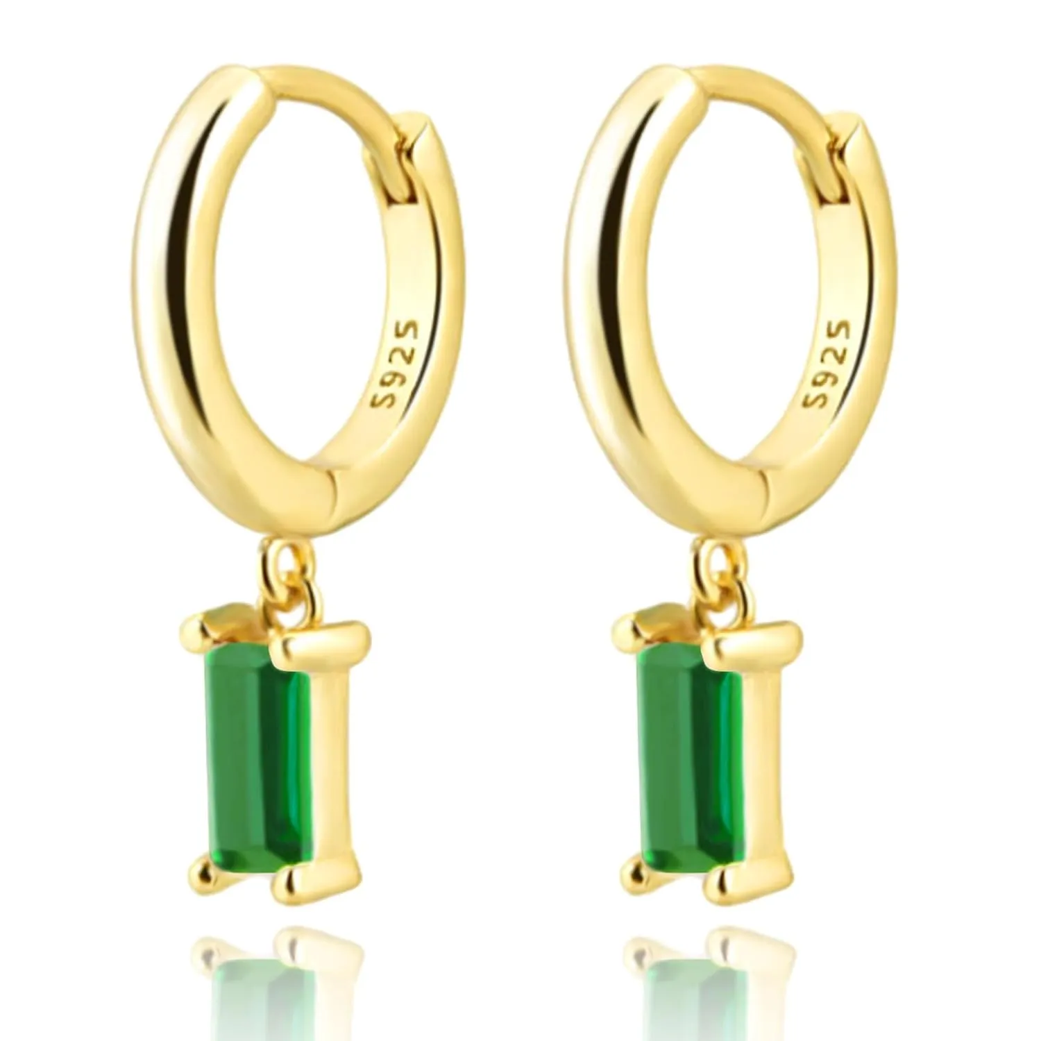 Small Gold Huggie Hoop Earrings For Women, 14K Gold and Green Crystal Earrings Hypoallergenic Jewerly For Girls