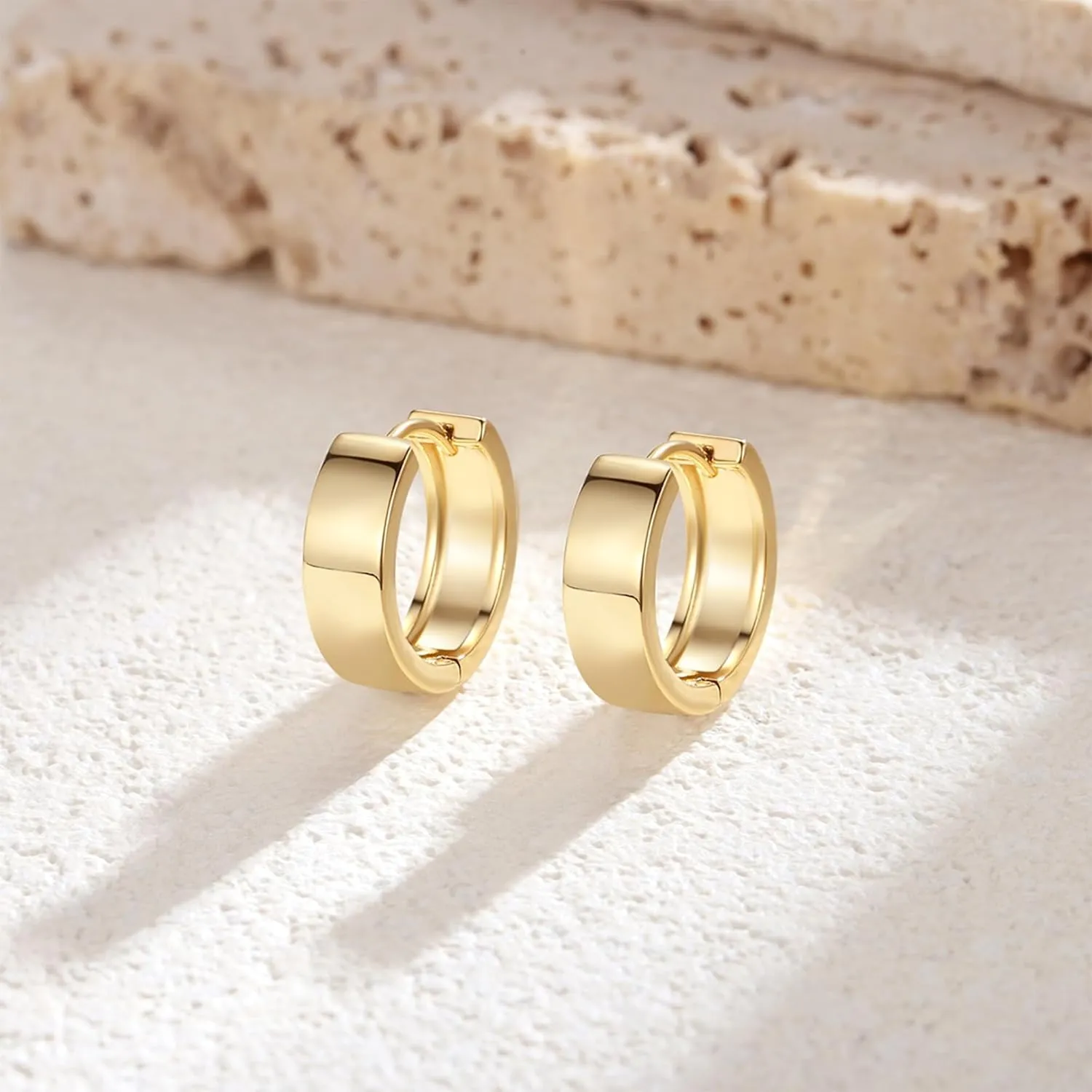 Small Hoop Earrings for Women 14K Gold Plated 925 Sterling Silver Post Huggie Earrings for Women
