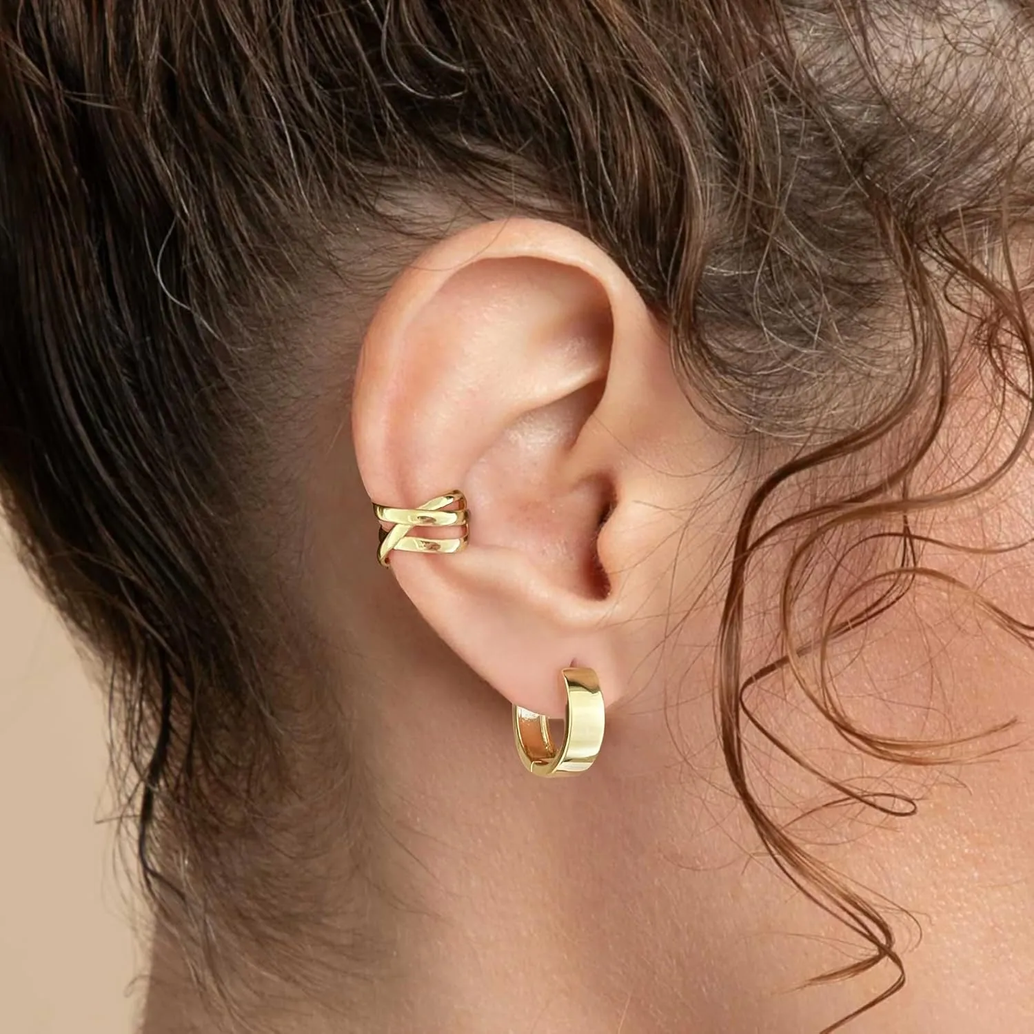 Small Hoop Earrings for Women 14K Gold Plated 925 Sterling Silver Post Huggie Earrings for Women