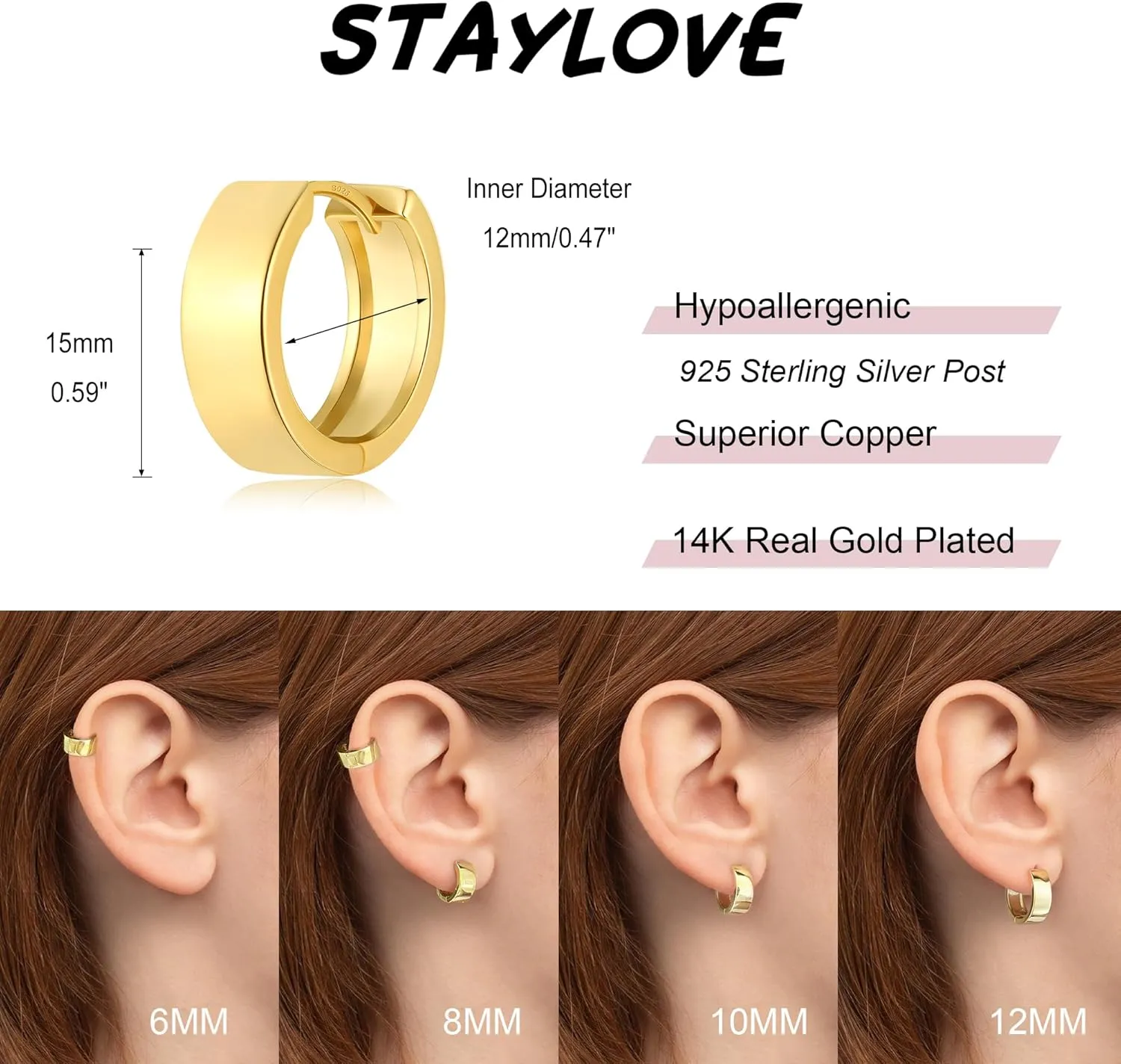 Small Hoop Earrings for Women 14K Gold Plated 925 Sterling Silver Post Huggie Earrings for Women