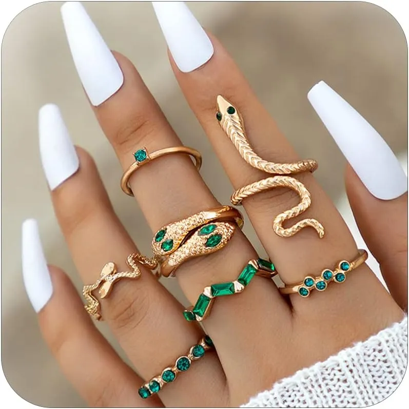 Snake Ring for Women Gothic Black Snake Rings Punk Open Adjustable Silver Snake Knuckle Rings Stackable Reptile Serpent Band Rings for Halloween Costumes Accessories