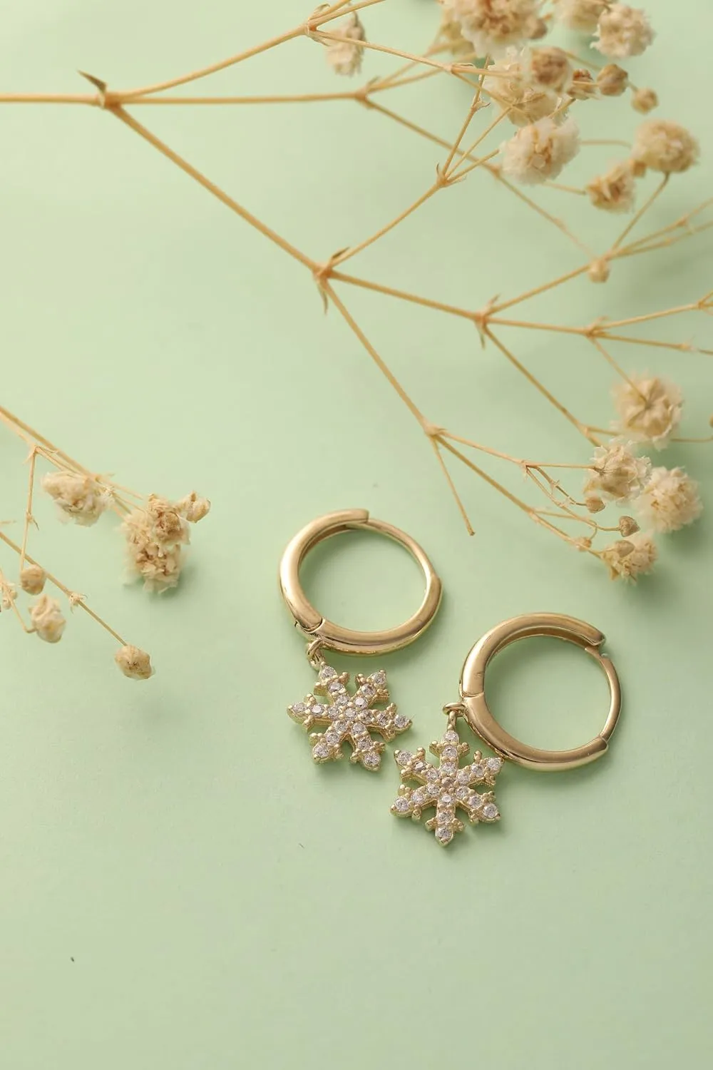 Snowflake Earrings, 14K Solid Gold Snowflake Earrings, Celestial Earrings, Dainty Custom Snowflake Earrings, Minimalist 14K Gold Celestial Earrings