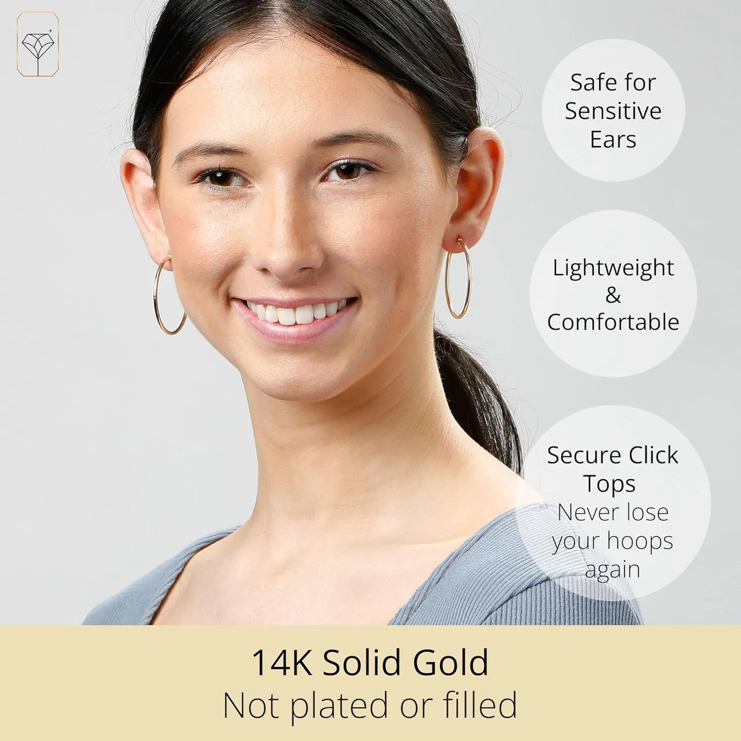Solid 14k Gold Hoop Earrings for Women | 14k Yellow Gold or White Gold Hoop Earrings | 14k Real Gold Earrings with Click Tops | Small to Large 0.47 to 2 Inch Gold Hoop Earrings by MAX   STONE