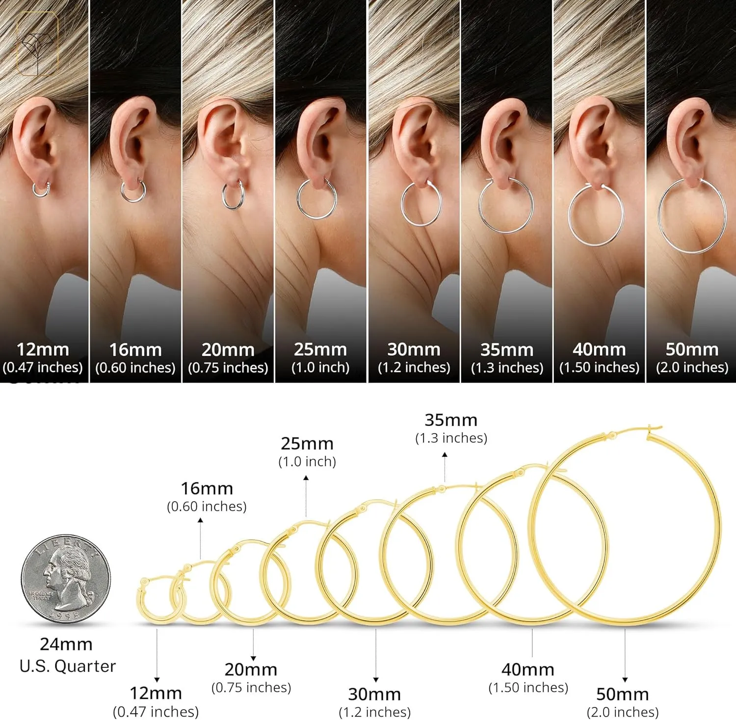 Solid 14k Gold Hoop Earrings for Women | 14k Yellow Gold or White Gold Hoop Earrings | 14k Real Gold Earrings with Click Tops | Small to Large 0.47 to 2 Inch Gold Hoop Earrings by MAX   STONE