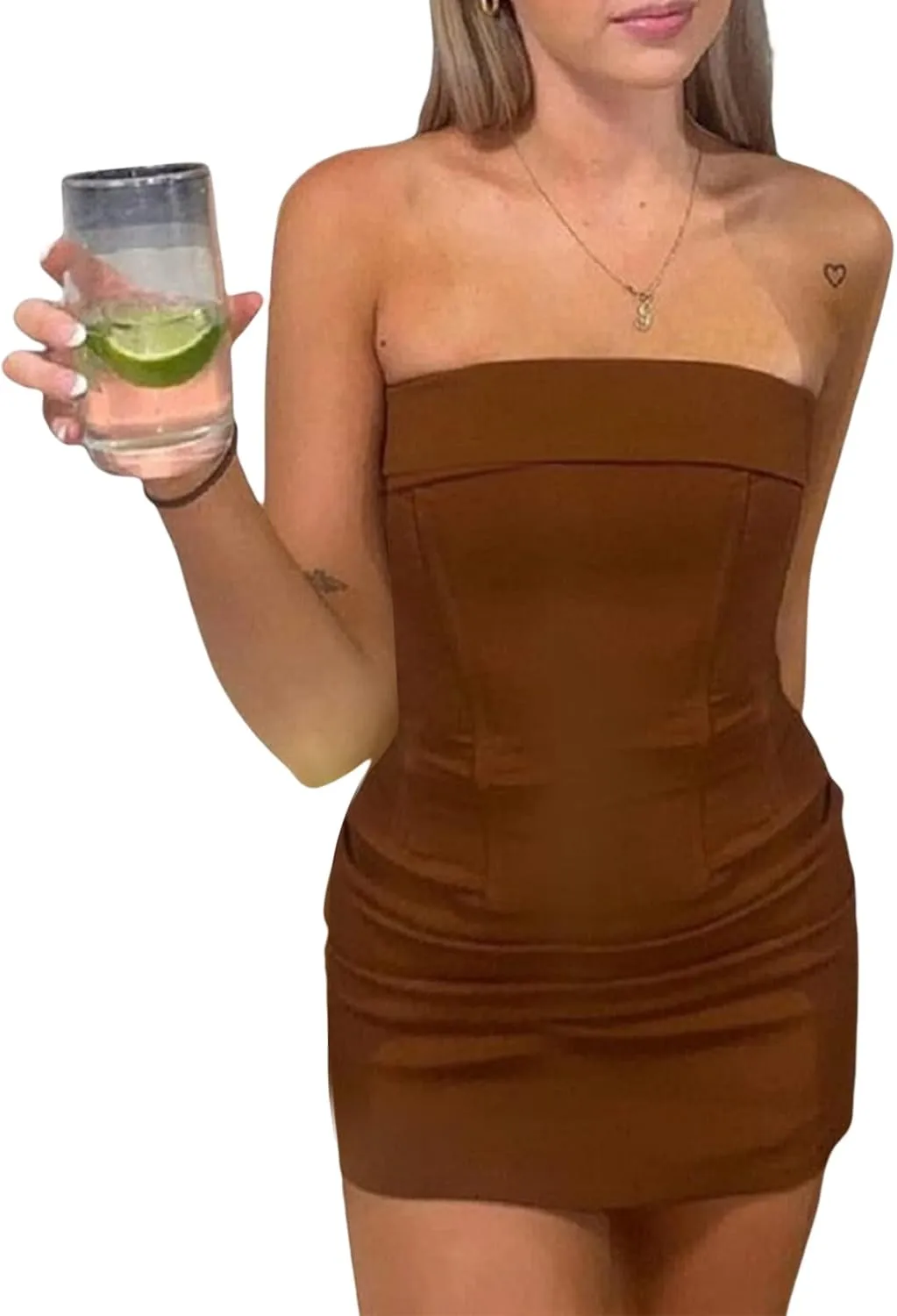 SOLILOQUY Women Y2K Tube Mini Dress Sexy Strapless Off Shoulder Slim Flare Ruffle Short Dress Party Club Streetwear