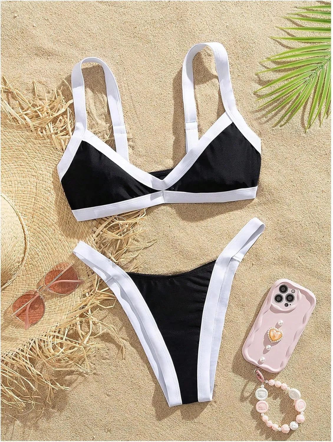 SOLY HUX Women's Two Piece Bathing Suit Color Block Bikini Set Summer Beach Swimsuit