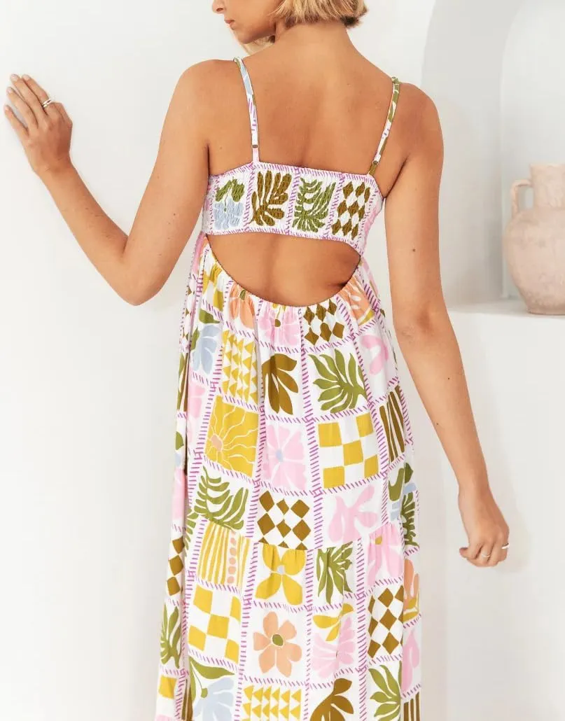 Spring Boho Spaghetti Strap Dress for Women 2024 Summer Vacation Beach Long Dress Ric Rac Flowy Swing Maxi Sundress