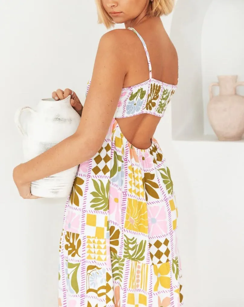 Spring Boho Spaghetti Strap Dress for Women 2024 Summer Vacation Beach Long Dress Ric Rac Flowy Swing Maxi Sundress
