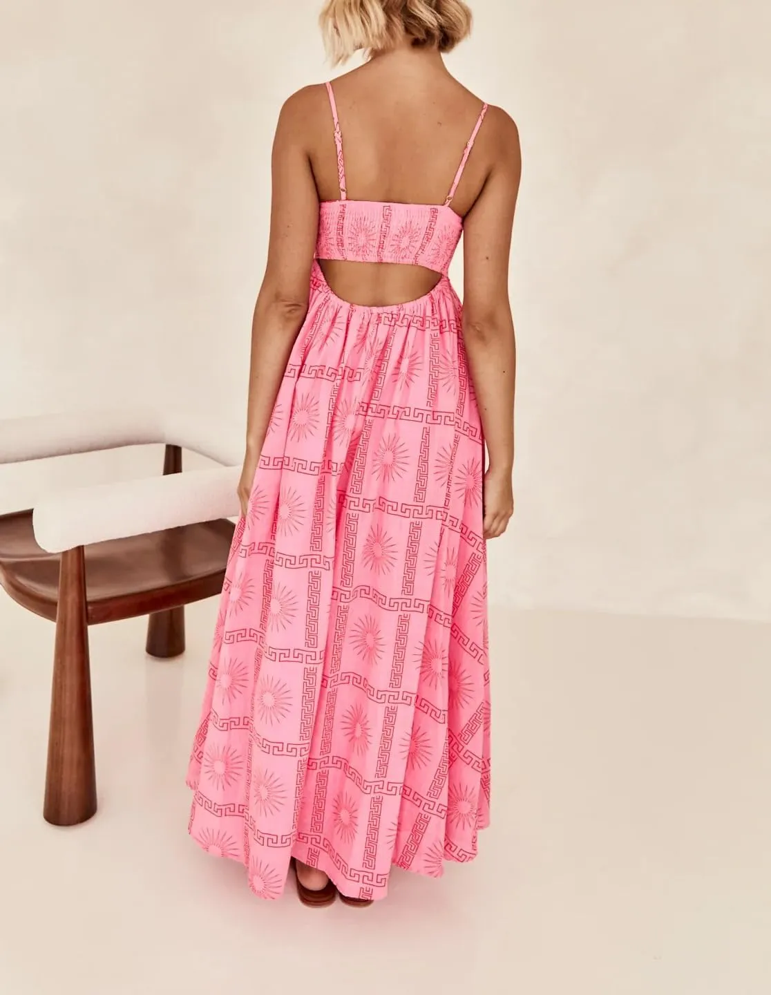 Spring Boho Spaghetti Strap Dress for Women 2024 Summer Vacation Beach Long Dress Ric Rac Flowy Swing Maxi Sundress