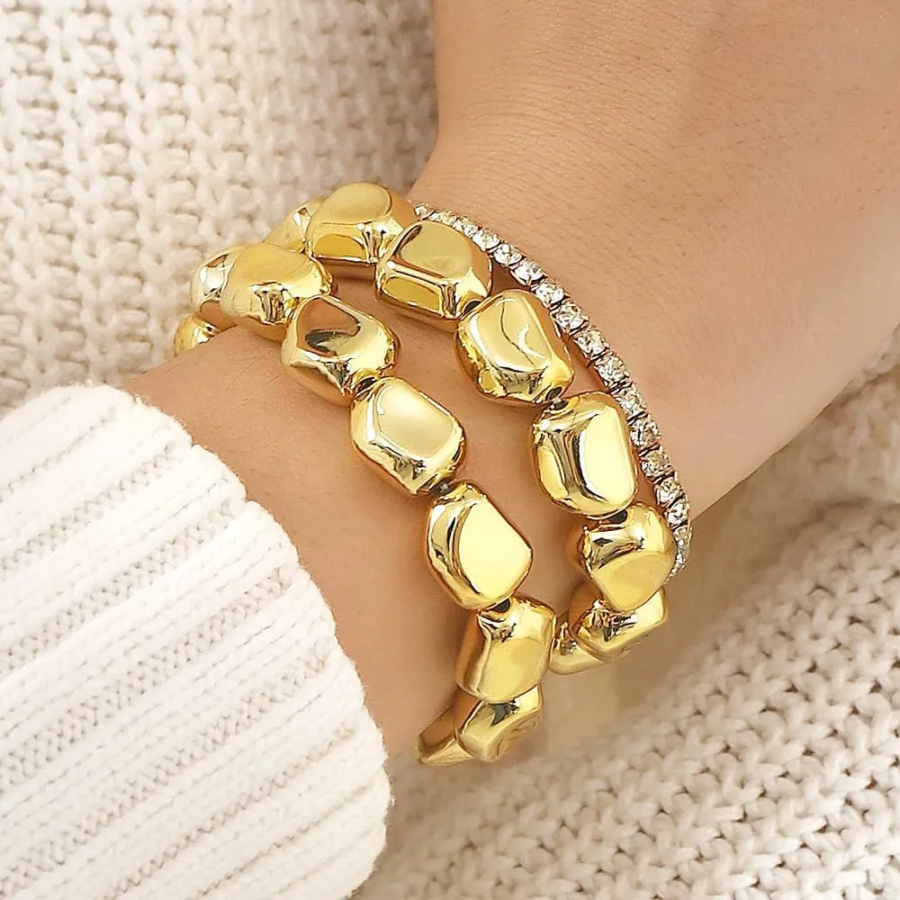Stackable Gold Rhinestone Bracelets Set for Women Chunky CZ Irregular Geometric Bracelets Fashion Elastic Zircon Bangles Jewelry Accessories