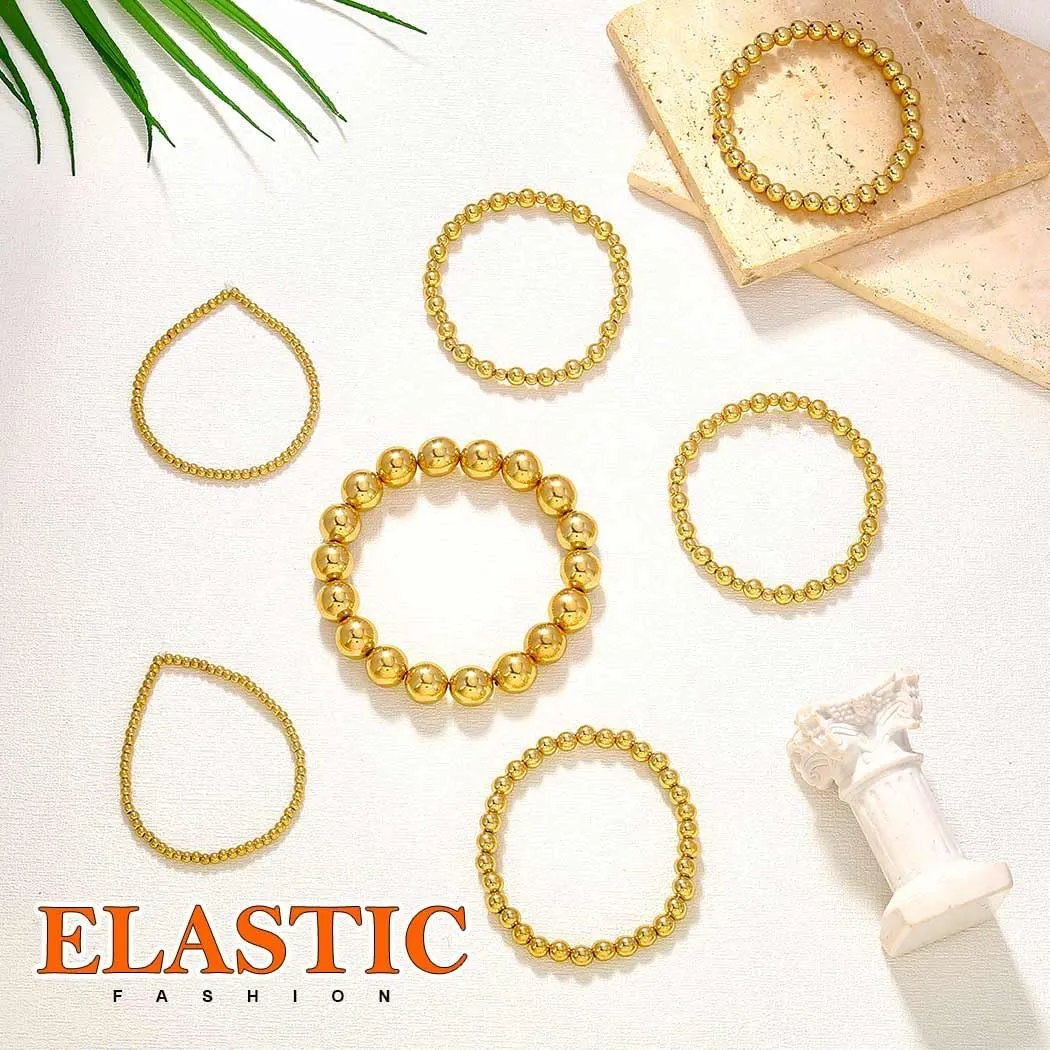 Stackable Stretch Bracelet Set Gold Bohemian Clay Beads Bracelets 7PCS Layered Bangle for Women