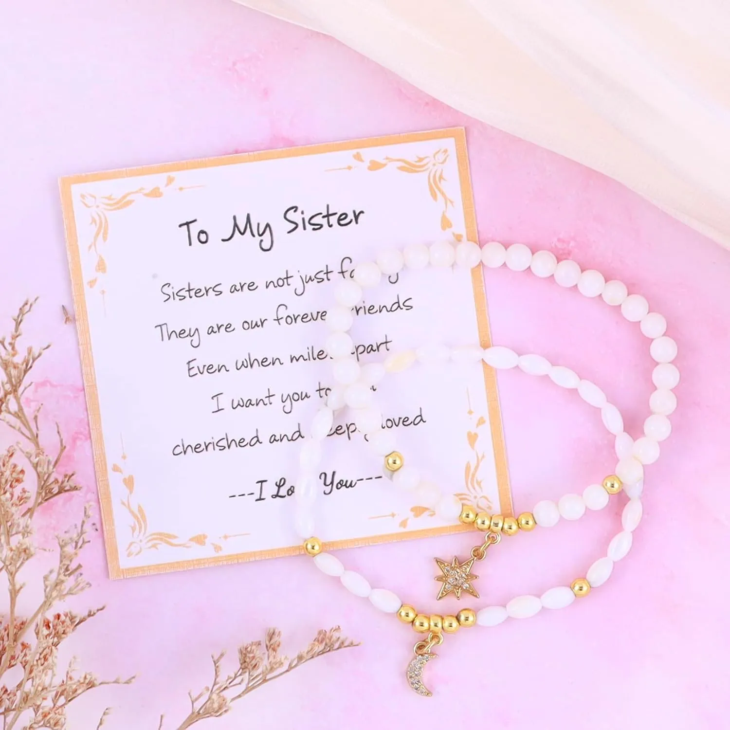 Star Moon Bracelet for Sister Birthday, Gifts from Sister Distance Friendship Gifts Waterproof Natural Shell Beads Bracelet