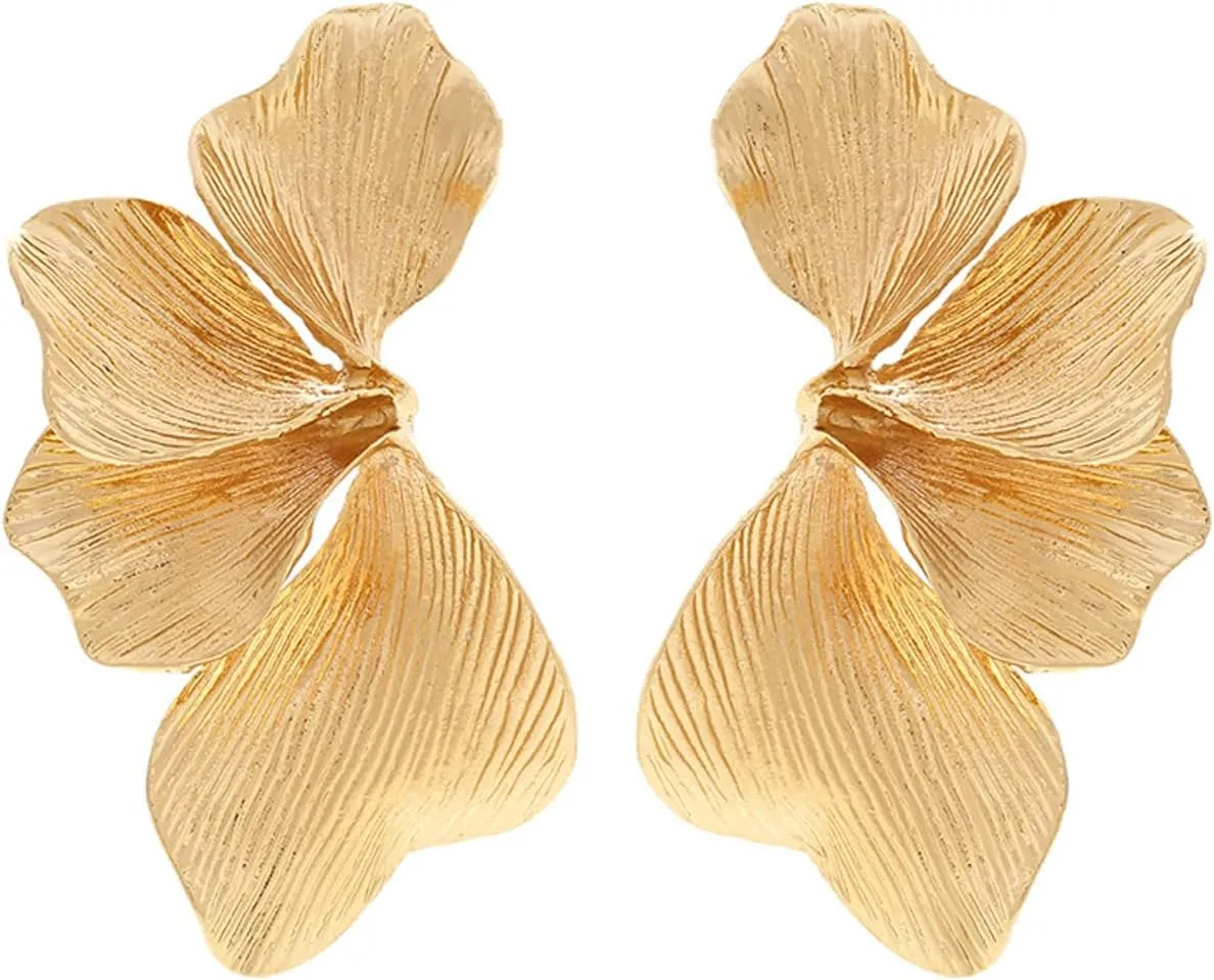 Statement Gold Flower Earrings for Women 14K Gold Plated Flower Dangle Earrings Boho Yellow Big Chunky Pearl Floral Petal Earring Lightweight Prom Jewelry Mothers Day Gifts Trendy Stuff