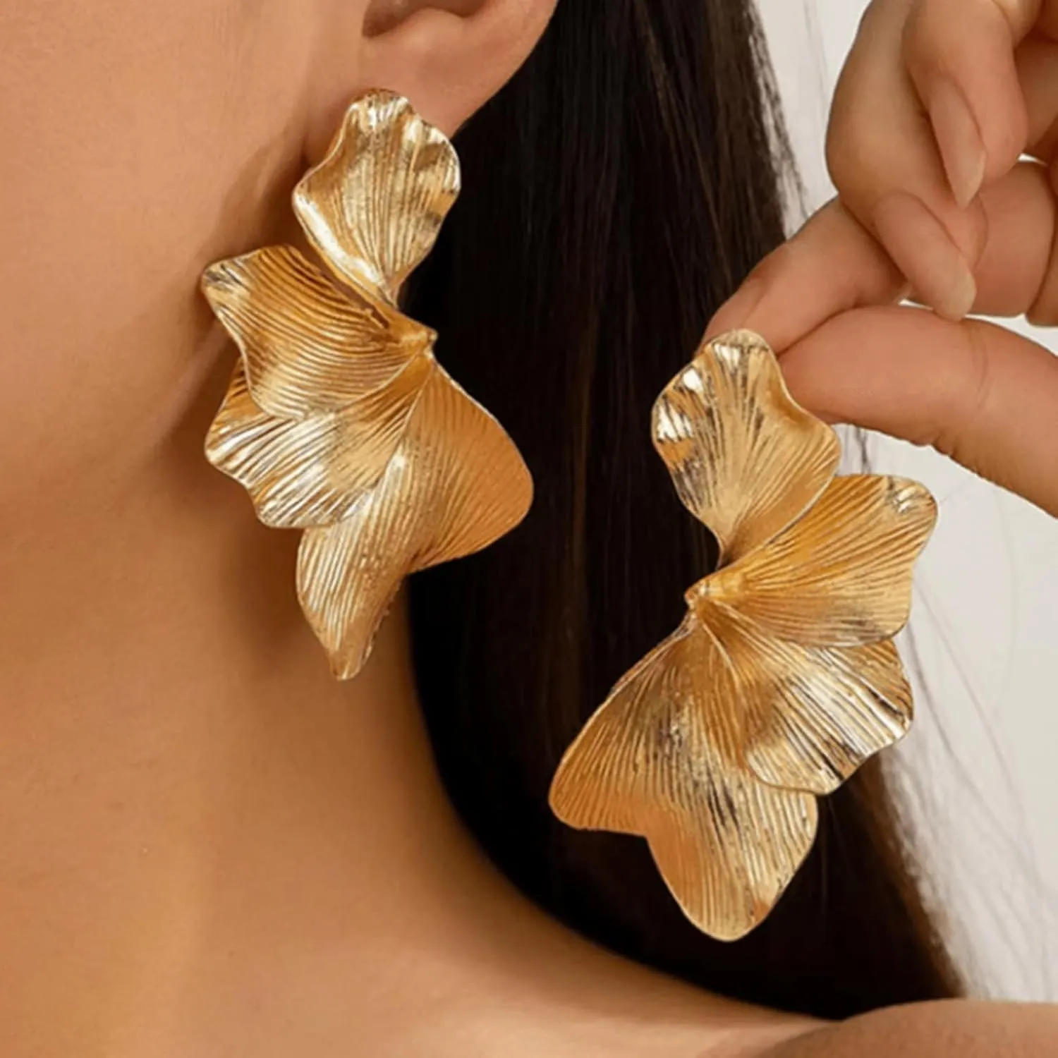 Statement Gold Flower Earrings for Women 14K Gold Plated Flower Dangle Earrings Boho Yellow Big Chunky Pearl Floral Petal Earring Lightweight Prom Jewelry Mothers Day Gifts Trendy Stuff
