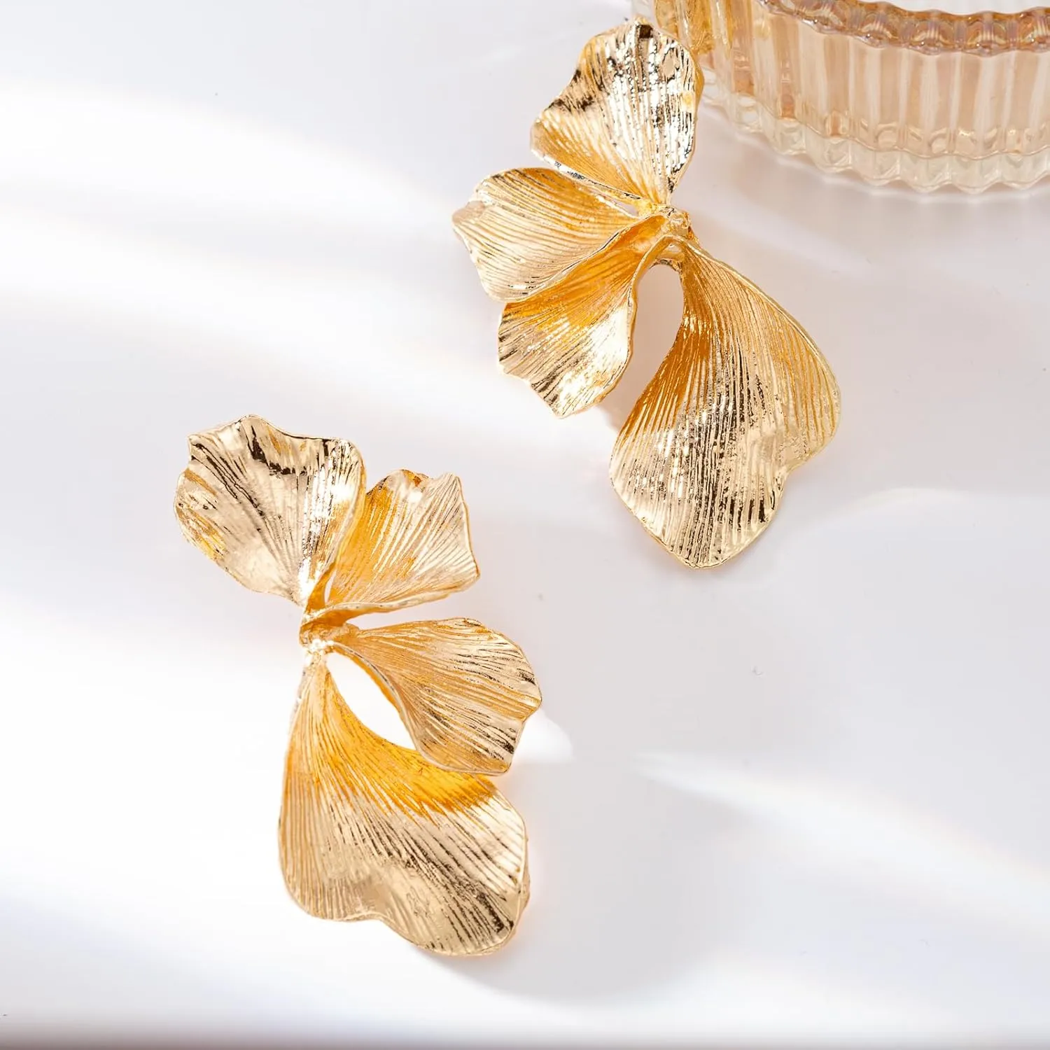 Statement Gold Flower Earrings for Women 14K Gold Plated Flower Dangle Earrings Boho Yellow Big Chunky Pearl Floral Petal Earring Lightweight Prom Jewelry Mothers Day Gifts Trendy Stuff